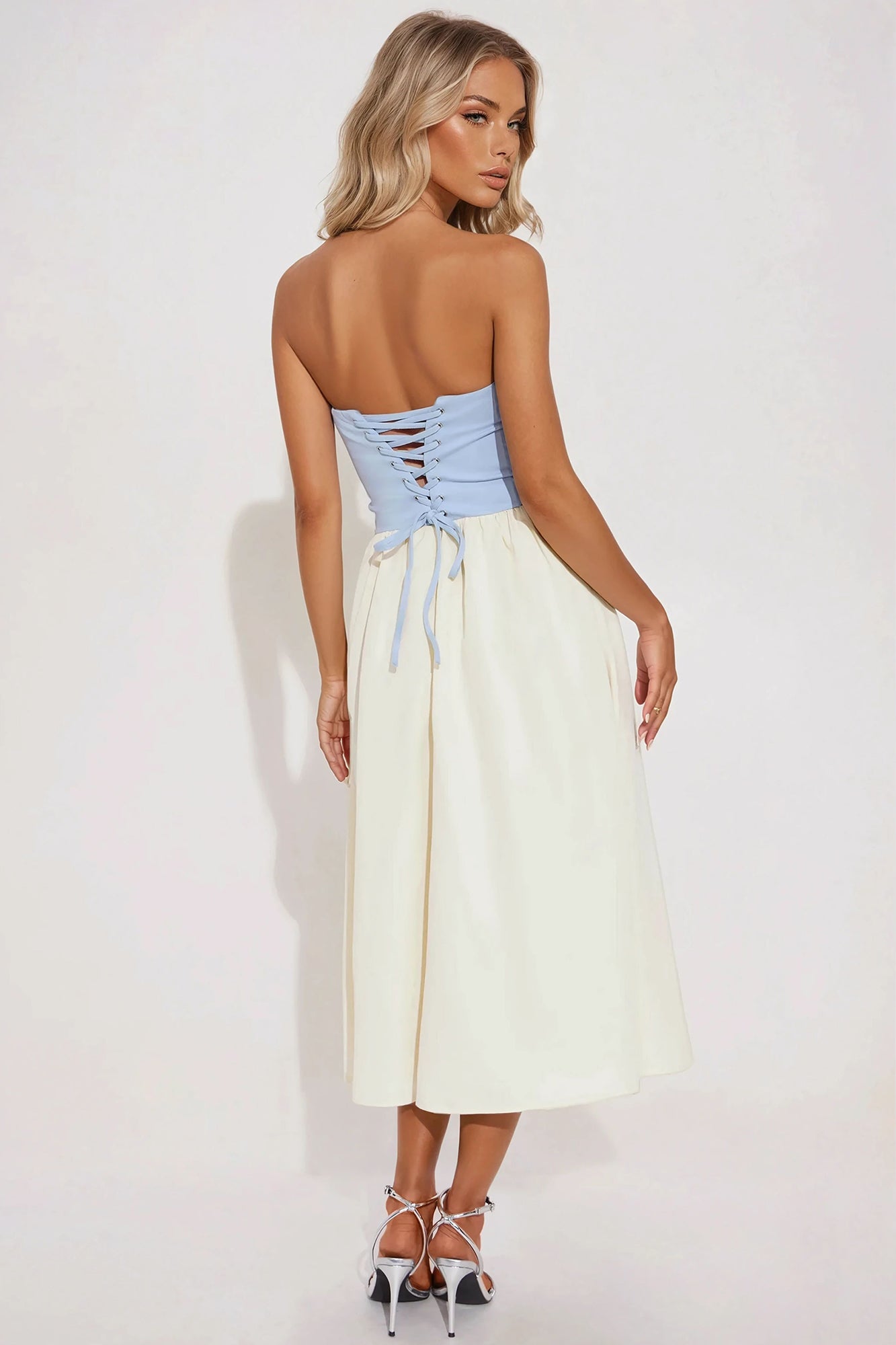 Gigi Strapless Midi Dress - Light Blue - Image 3