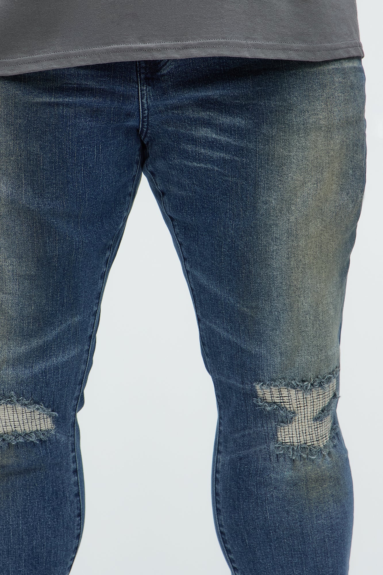 Faded In And Out Repaired Skinny Jeans - Dark Wash - Image 8