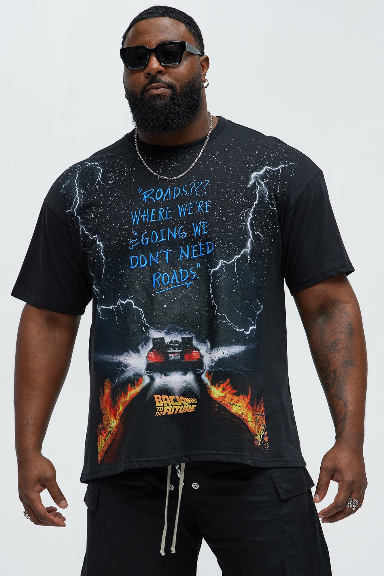 Back To The Future Roads Oversized Short Sleeve Tee - Black - Image 4