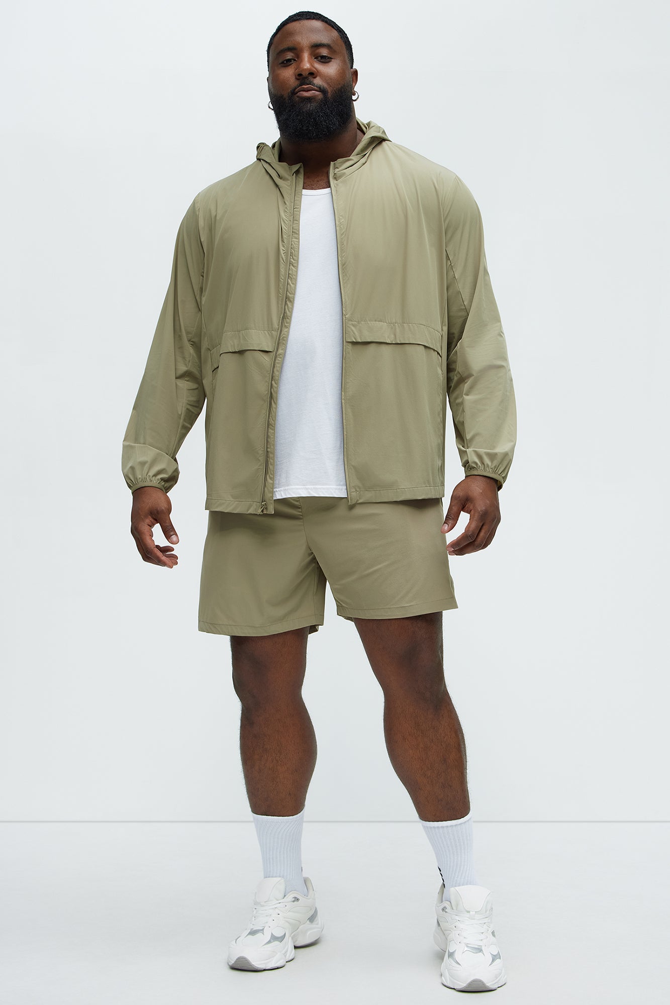 Lightweight Stretch Hooded Running Windbreaker Jacket - Taupe - Image 9