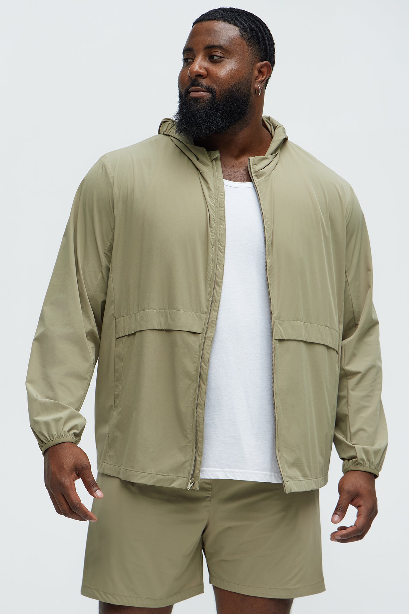 Lightweight Stretch Hooded Running Windbreaker Jacket - Taupe - Image 10