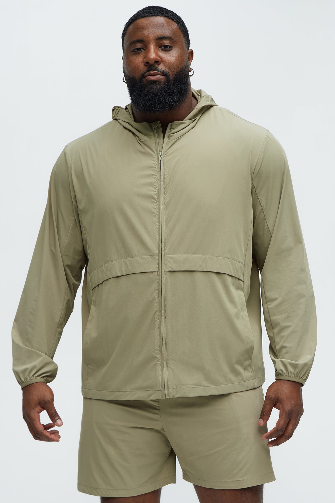 Lightweight Stretch Hooded Running Windbreaker Jacket - Taupe - Image 8