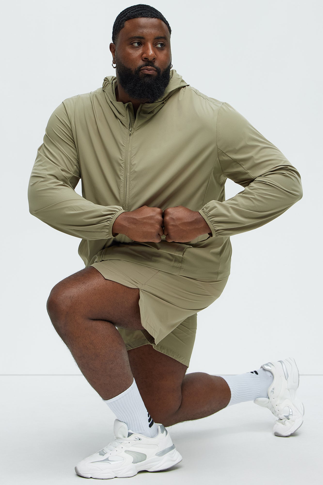 Lightweight Stretch Hooded Running Windbreaker Jacket - Taupe - Image 7