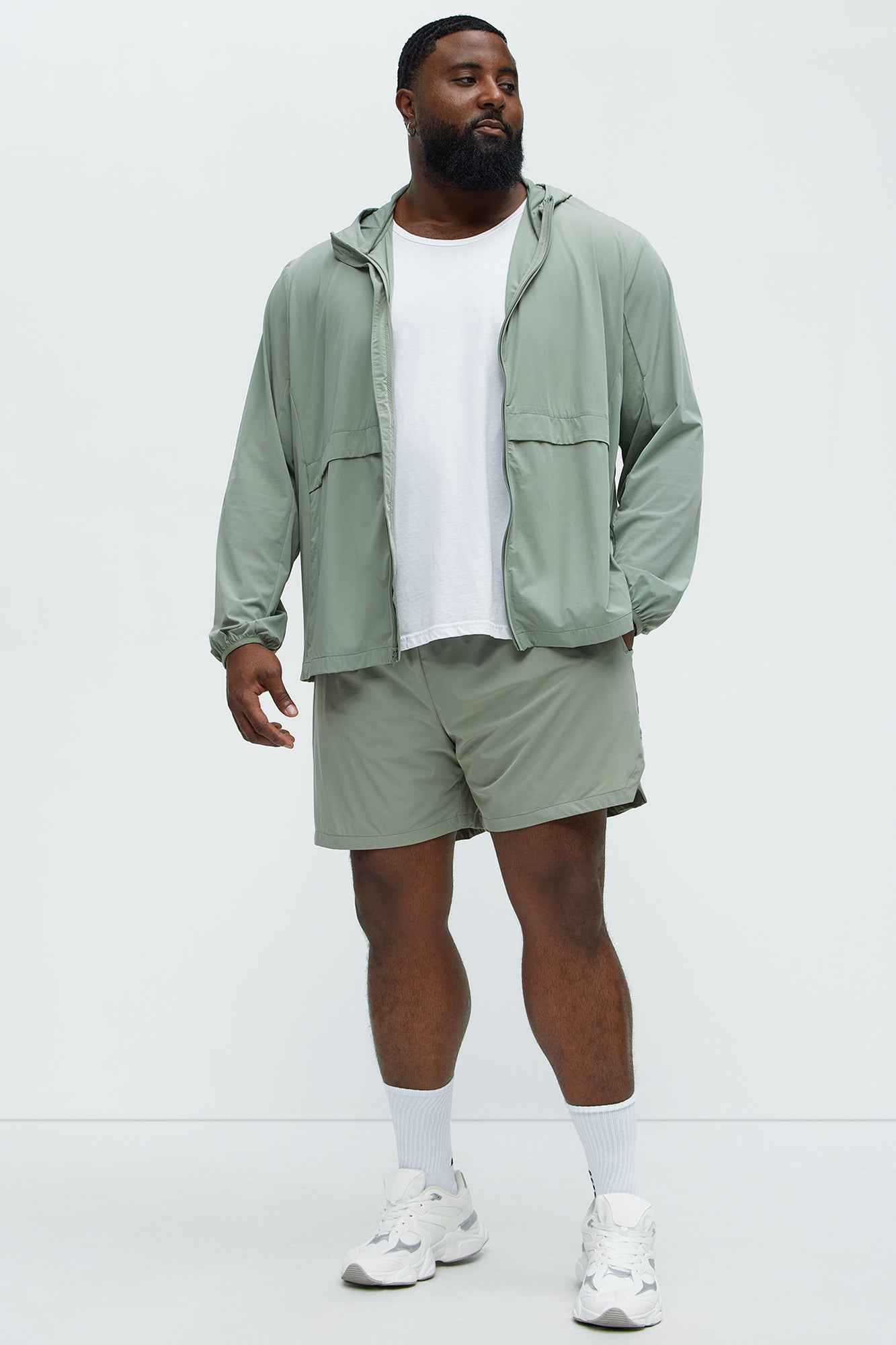 Lightweight Stretch Hooded Running Windbreaker Jacket - Sage - Image 9