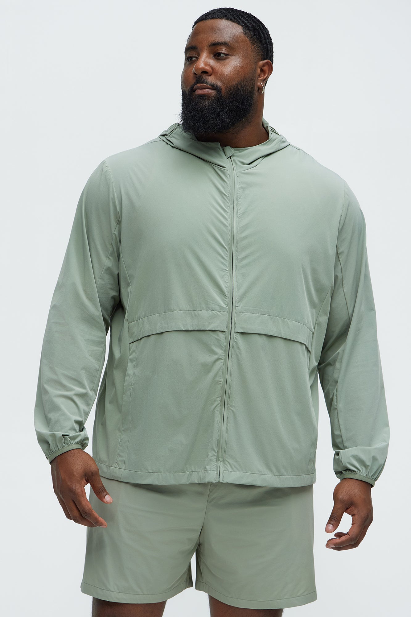 Lightweight Stretch Hooded Running Windbreaker Jacket - Sage - Image 8