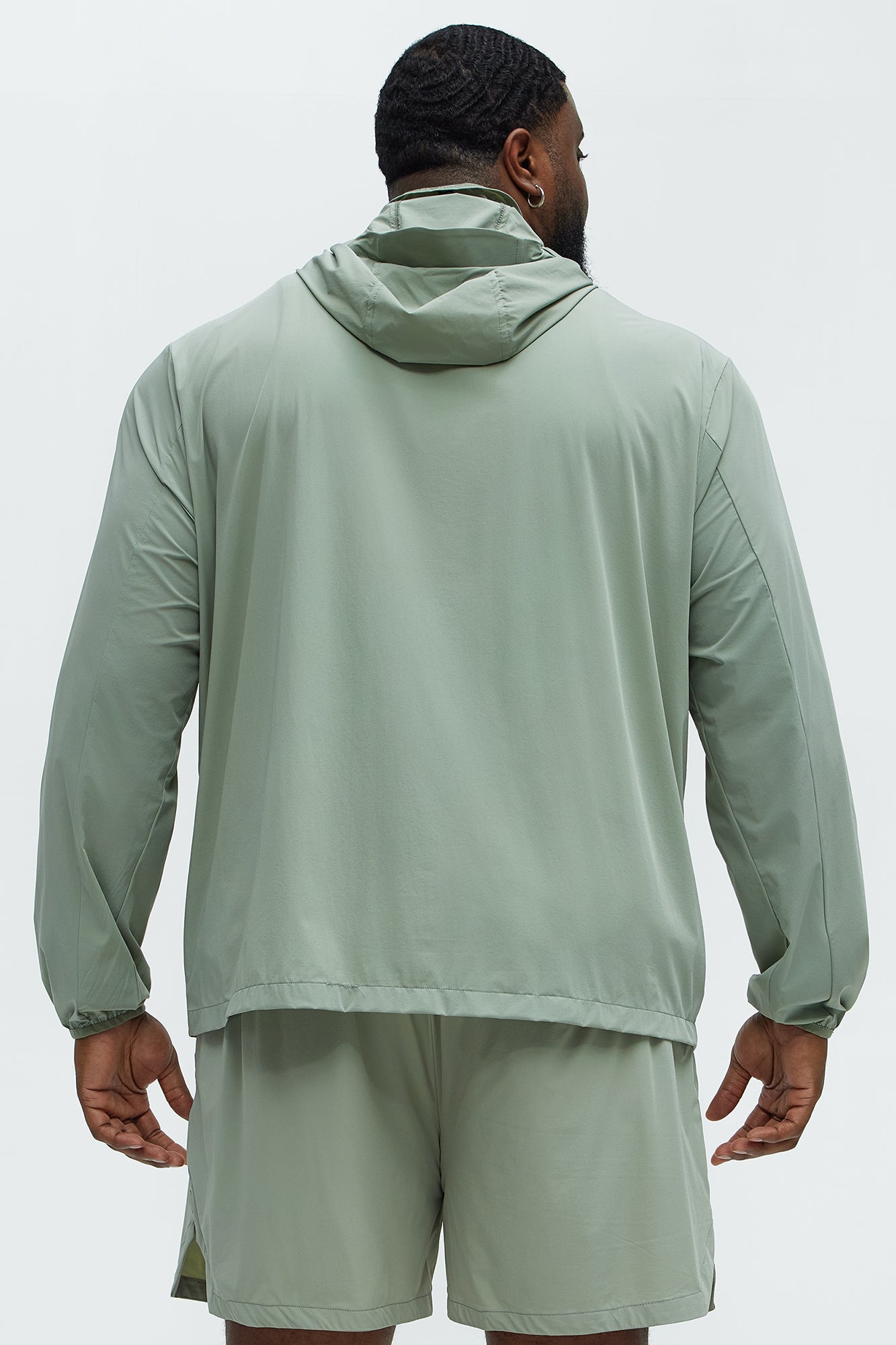 Lightweight Stretch Hooded Running Windbreaker Jacket - Sage - Image 12