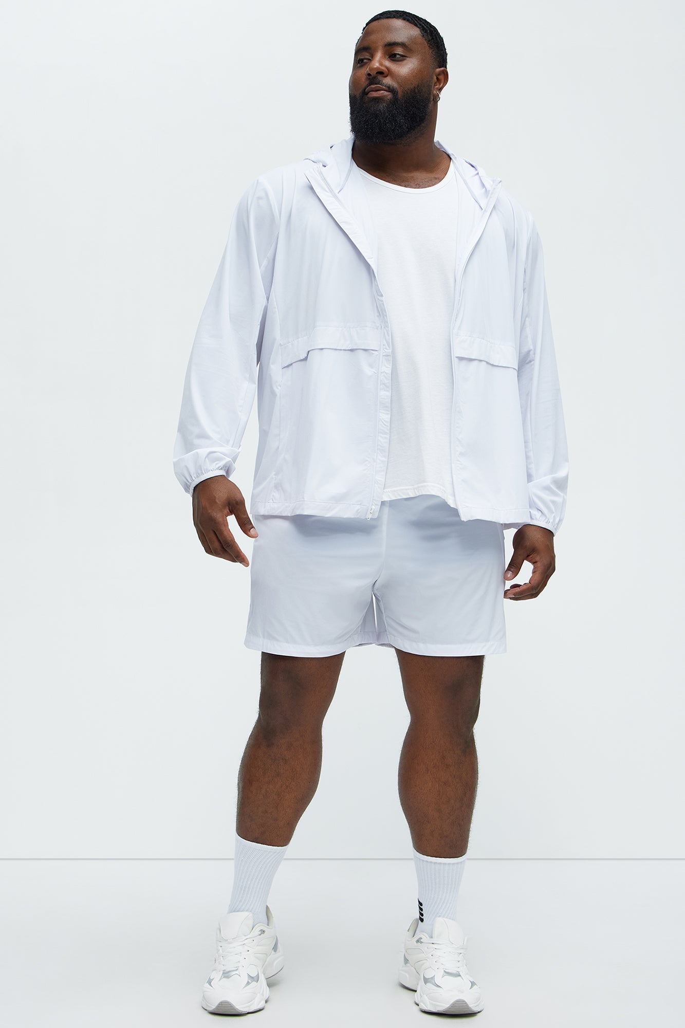 Lightweight Stretch Hooded Running Windbreaker Jacket - White - Image 8