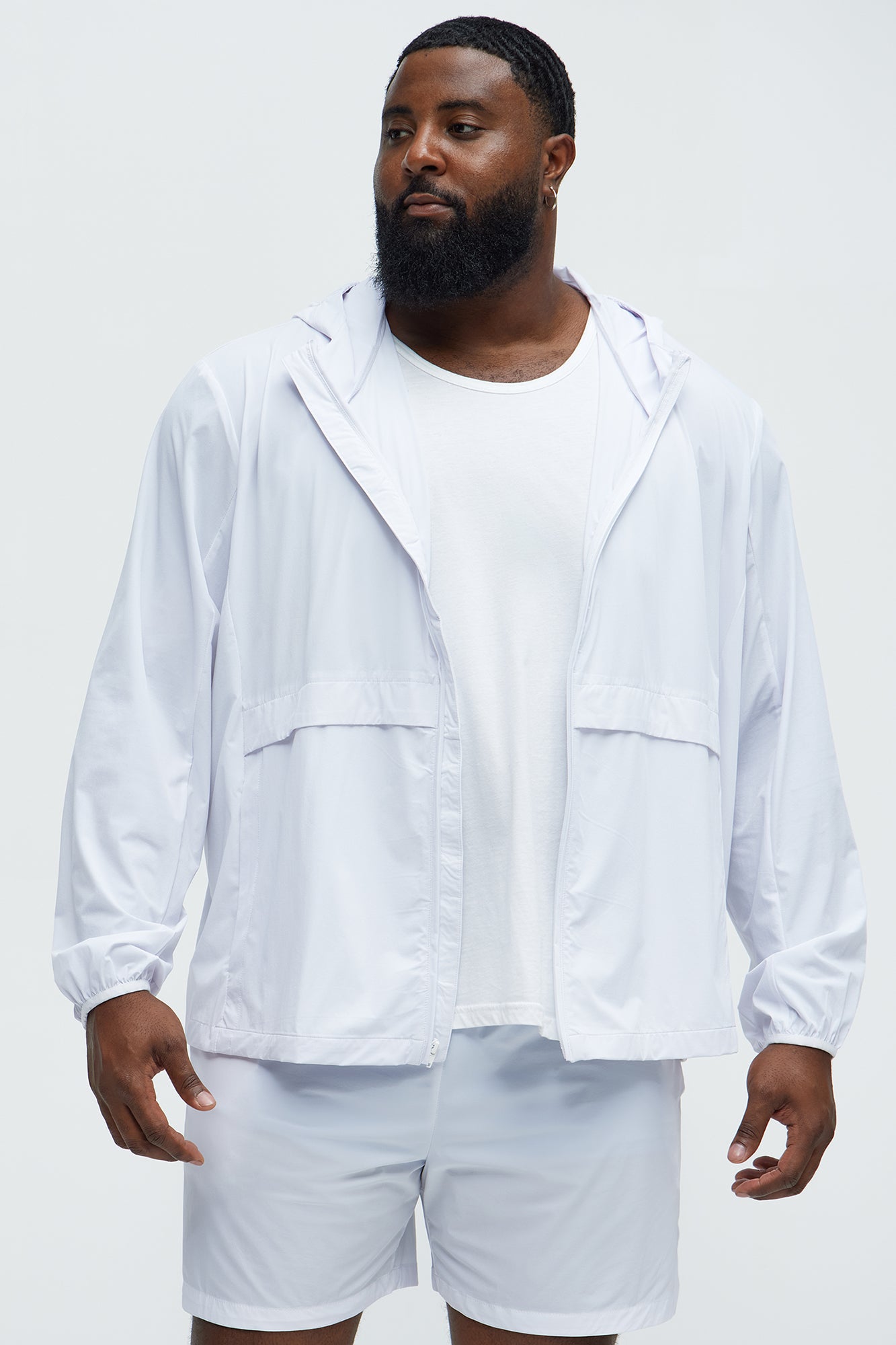 Lightweight Stretch Hooded Running Windbreaker Jacket - White - Image 9