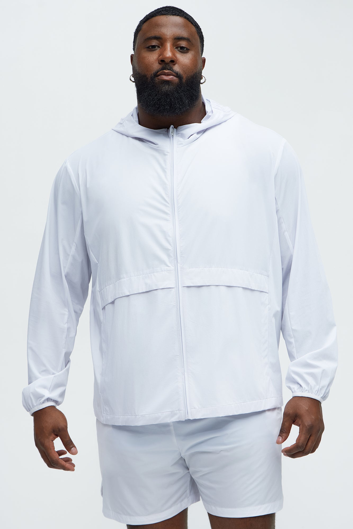 Lightweight Stretch Hooded Running Windbreaker Jacket - White - Image 7