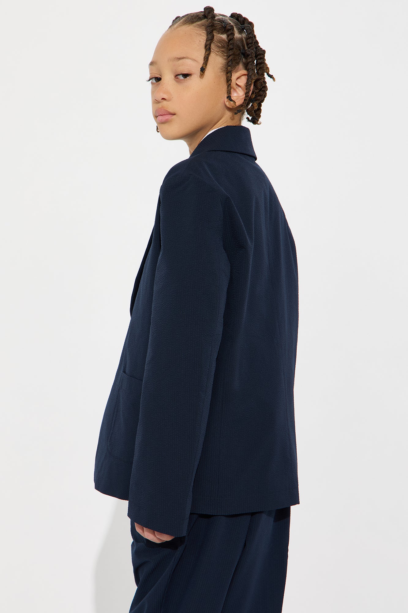 Mini Seersucker Casual Blazer - Navy - Image 4