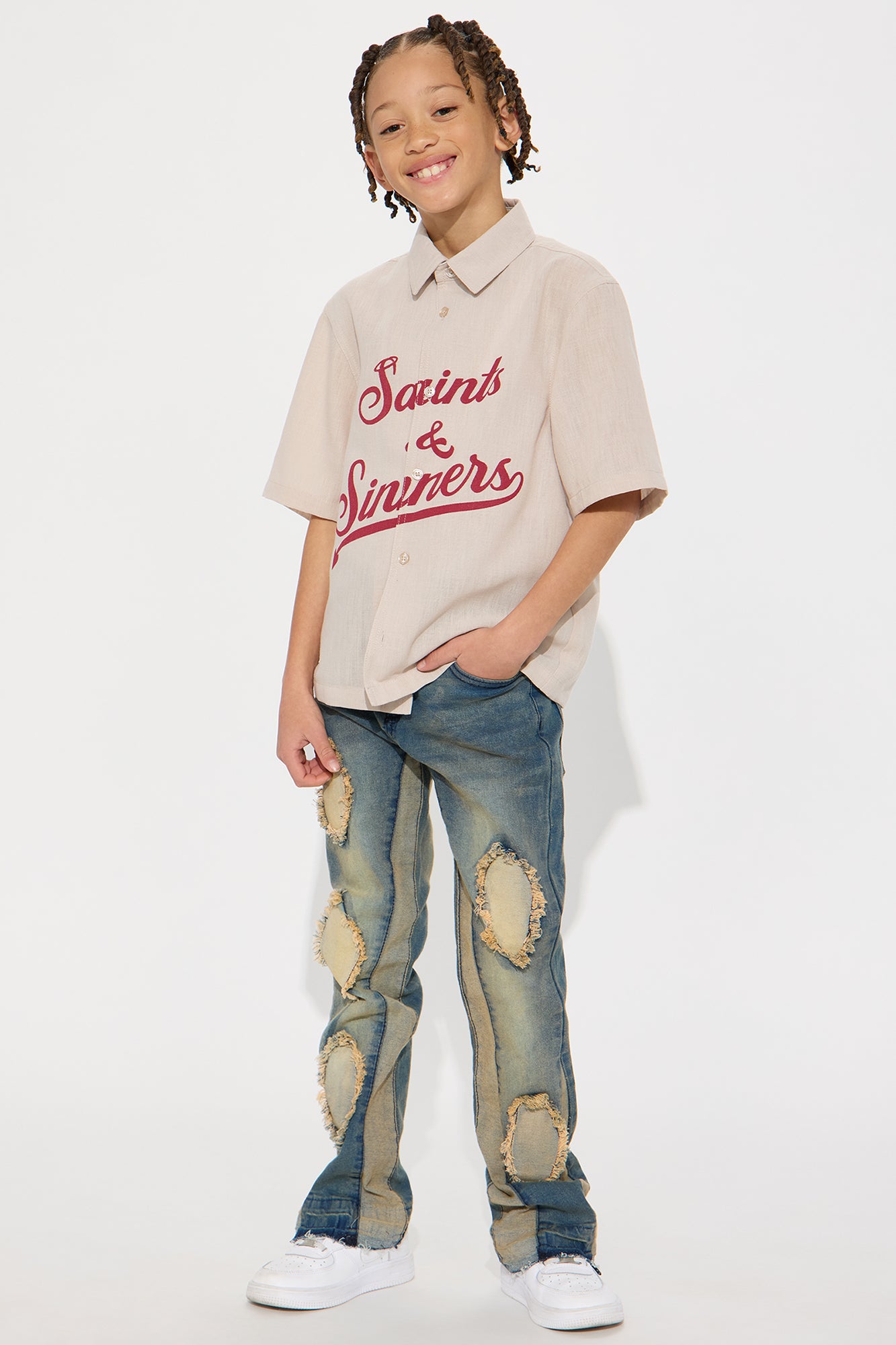 Mini Saints And Sinners Full Button Shirt - Tan - Image 3