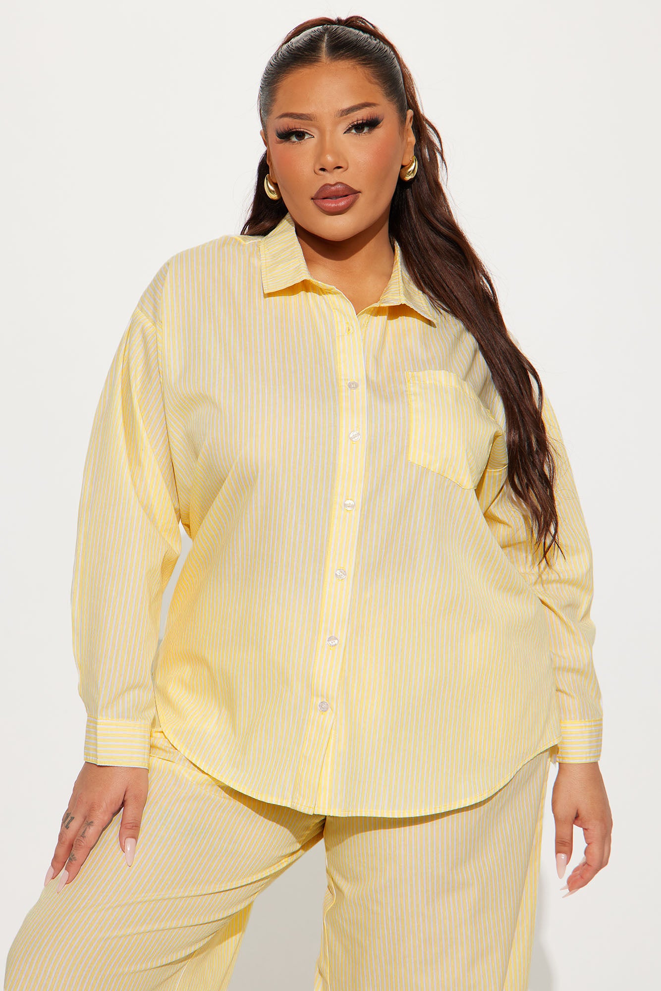 Casandra Pinstripe Boxer Pant Set - Yellow - Image 7