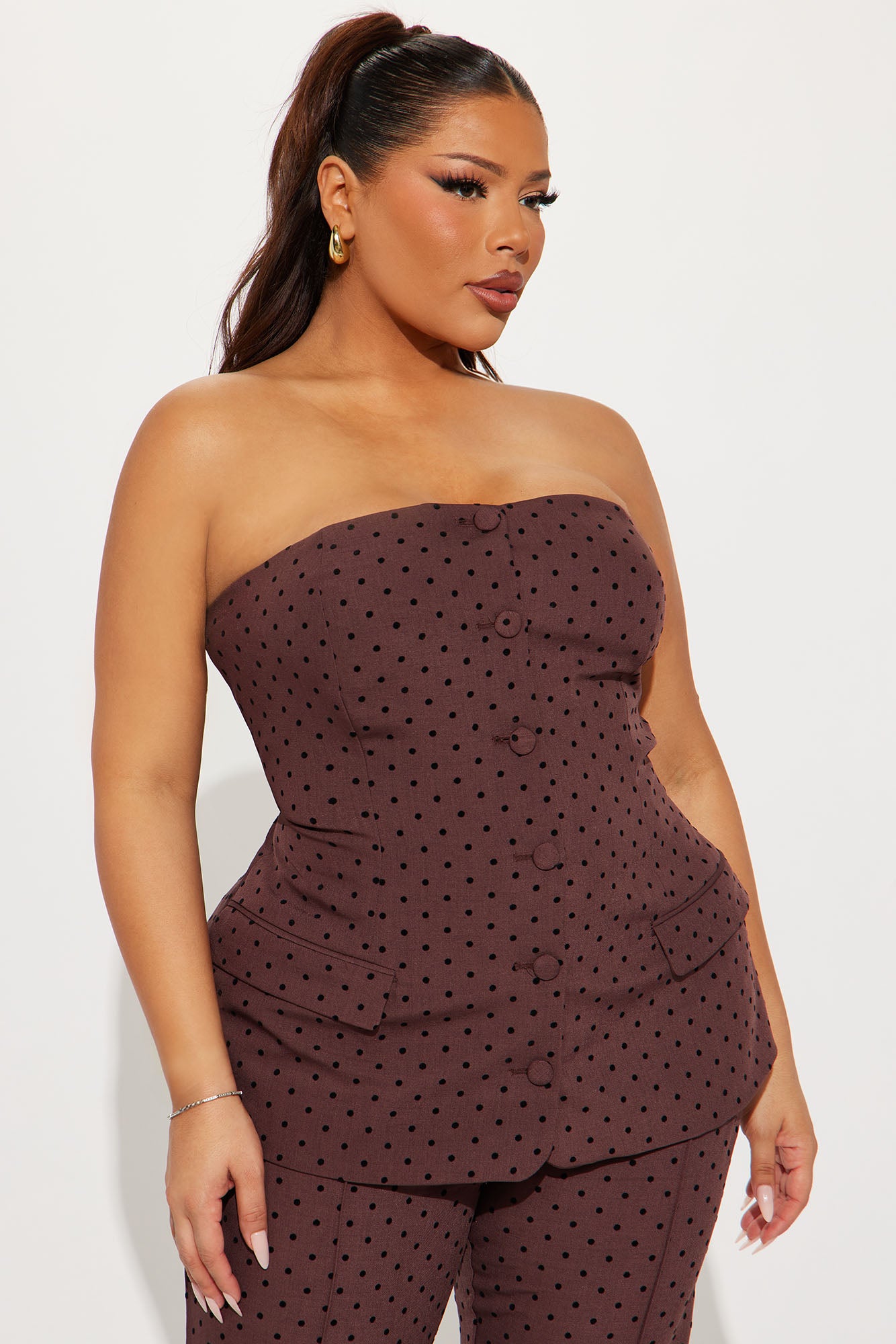 Stacy Polka Dot Flare Pant Set - Brown - Image 5