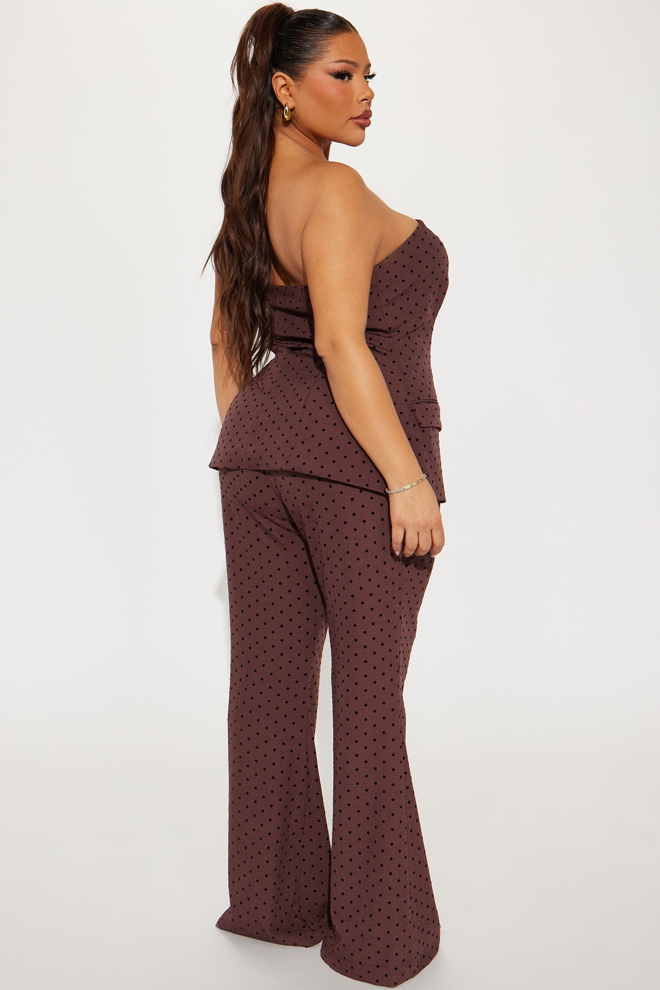 Stacy Polka Dot Flare Pant Set - Brown - Image 6