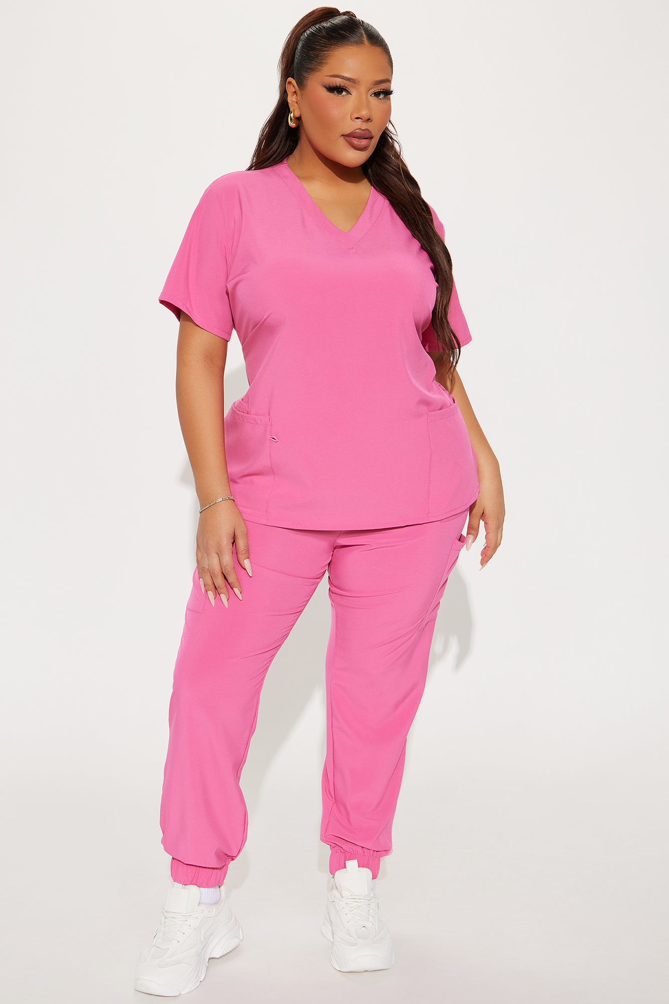Working On It Stretch Uniform Scrub Jogger Set - Hot Pink - Image 5