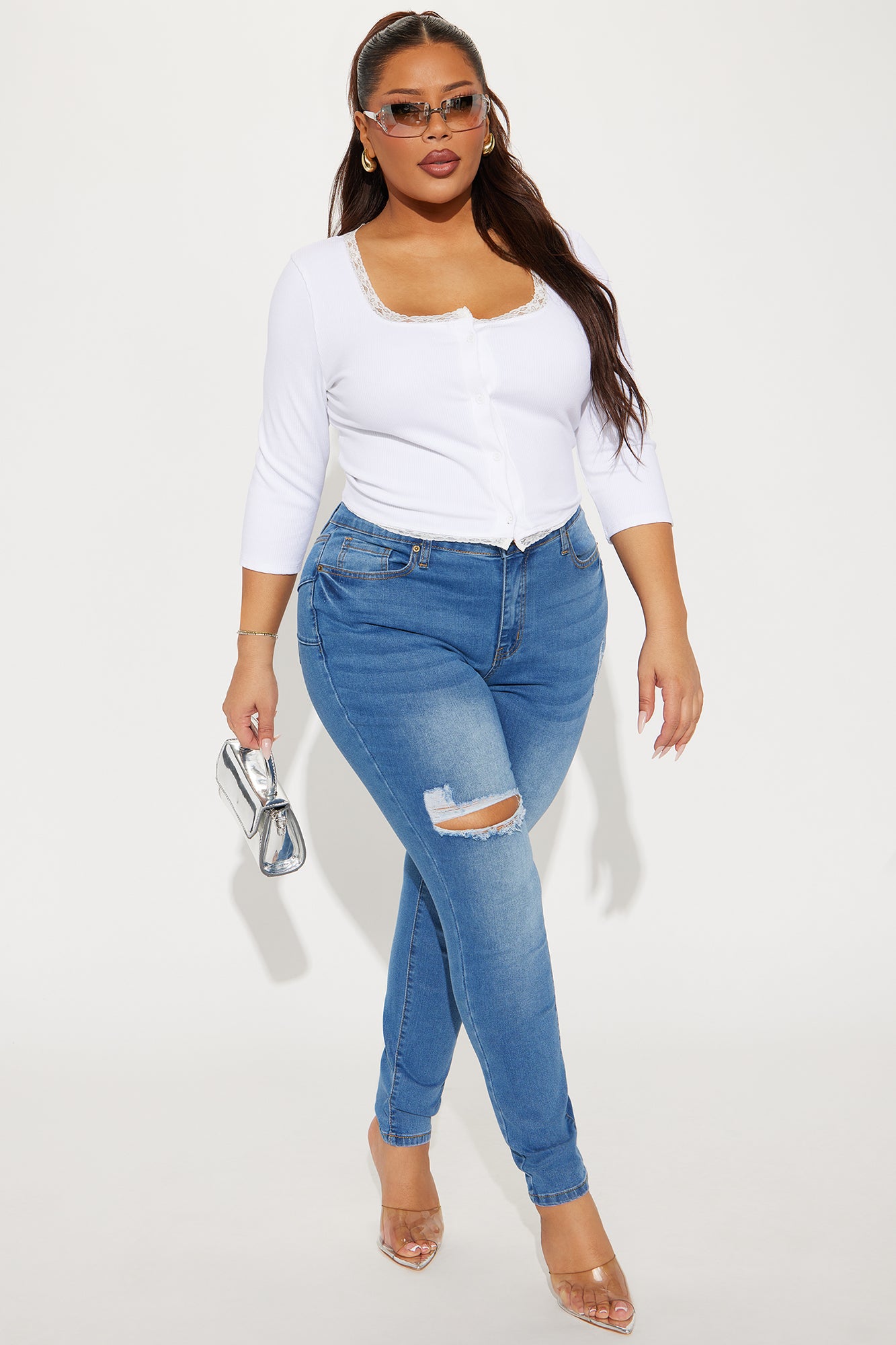 Arielle Snatched Button Up Top - White - Image 5