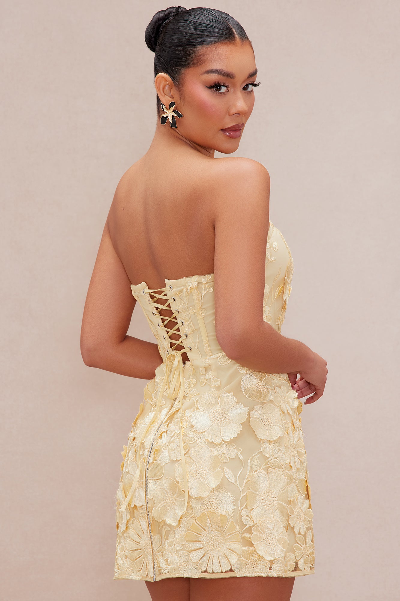 Marcella Embroidered A-Line Mini Dress - Yellow - Image 5