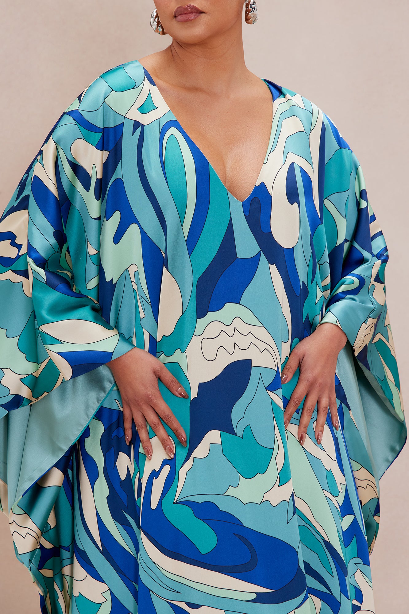 Set A Sail Satin Kaftan Maxi Dress - Turquoise/combo - Image 3
