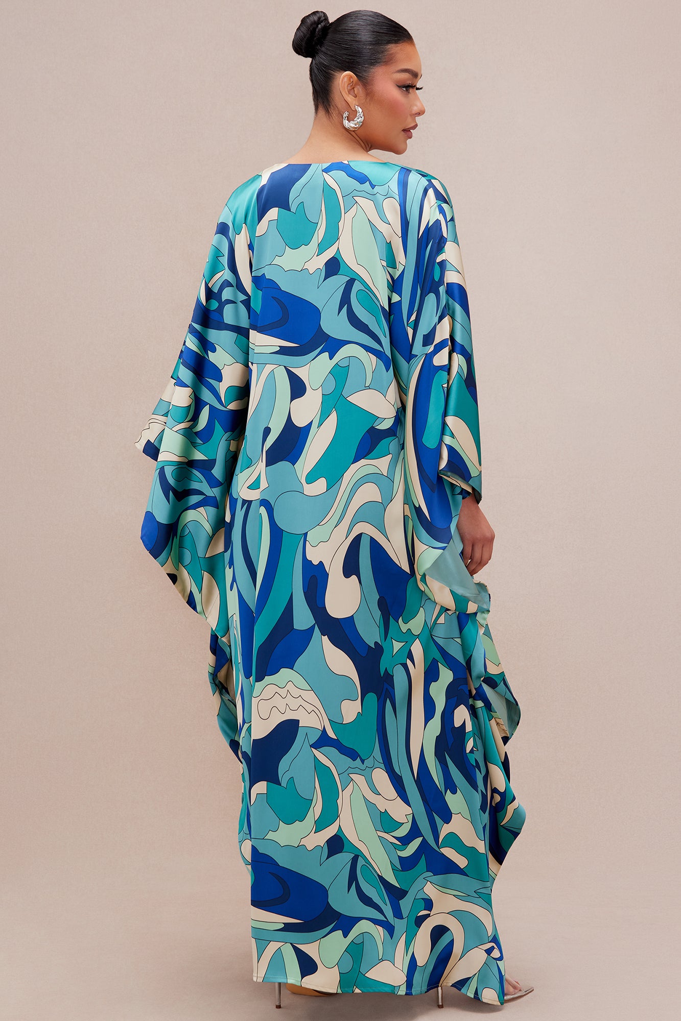 Set A Sail Satin Kaftan Maxi Dress - Turquoise/combo - Image 4