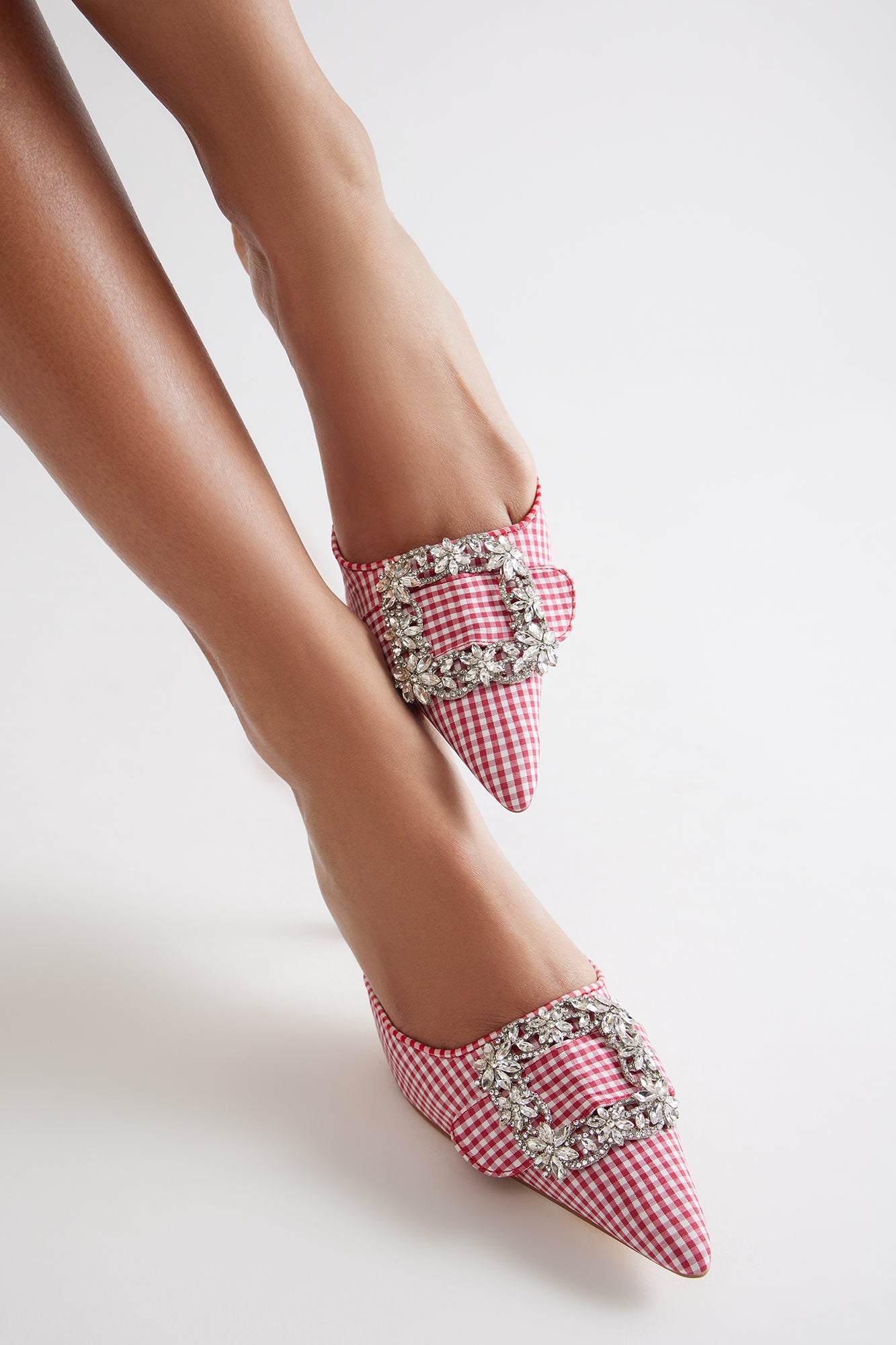 Amah Gingham Embellished Pumps - Red/White - Image 3