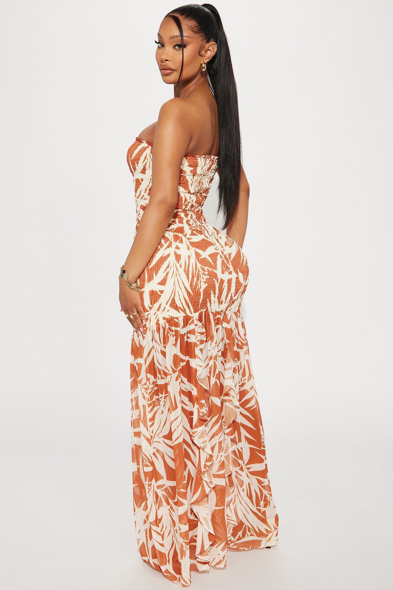 Amaya Tropical Maxi Dress - Cognac - Image 3