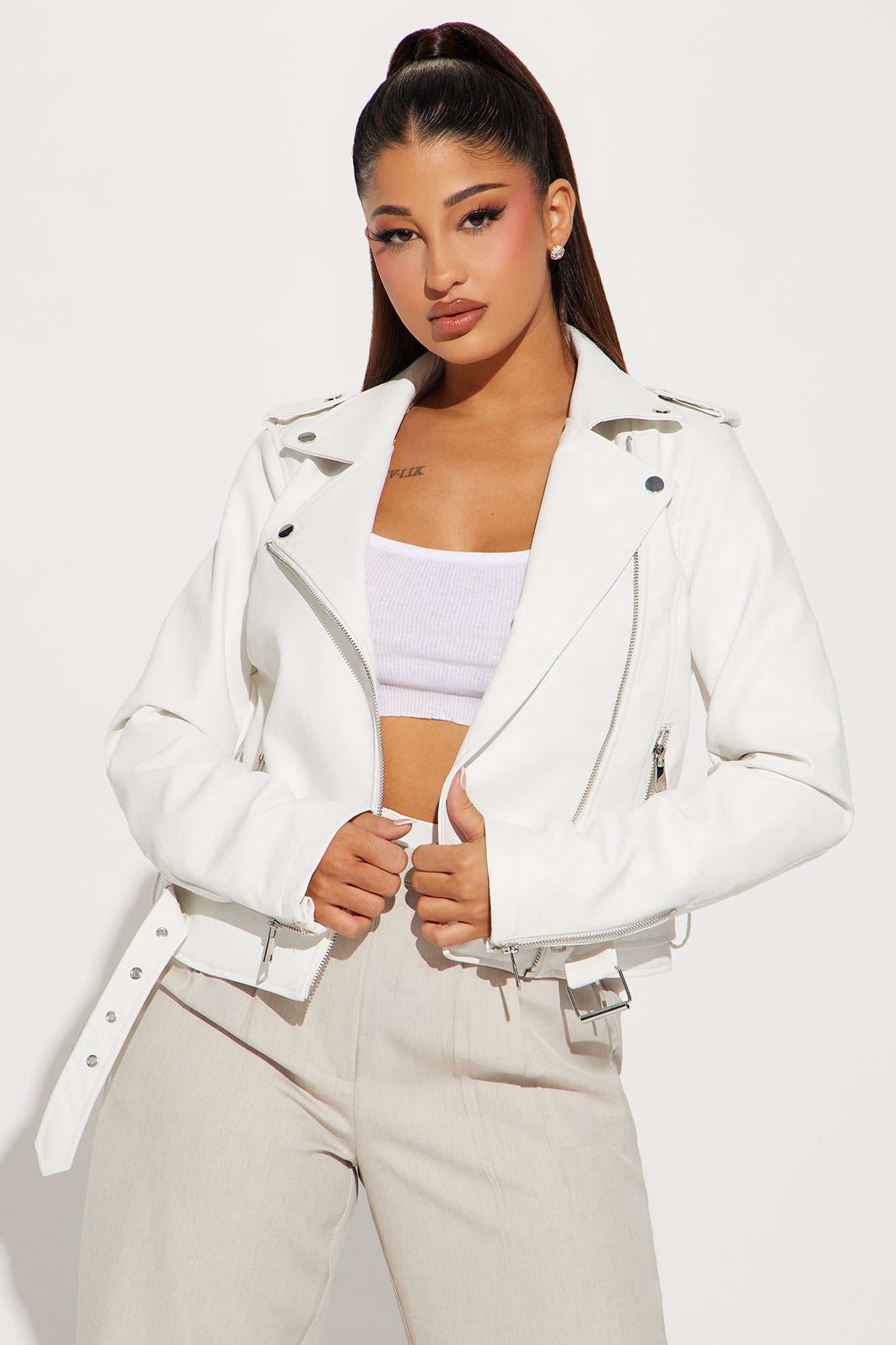 Araxie Vegan Leather Jacket - White - Image 3