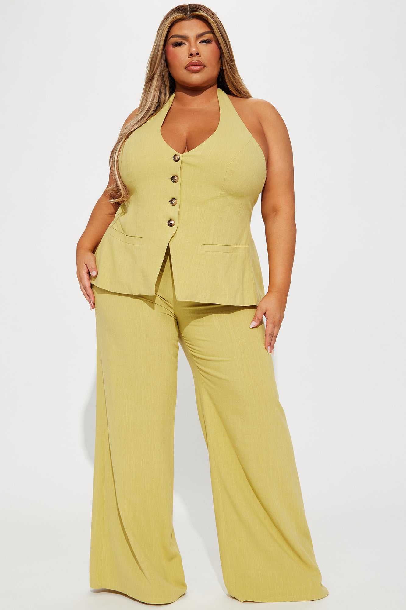Cece Linen Pant Set - Chartreuse - Image 4