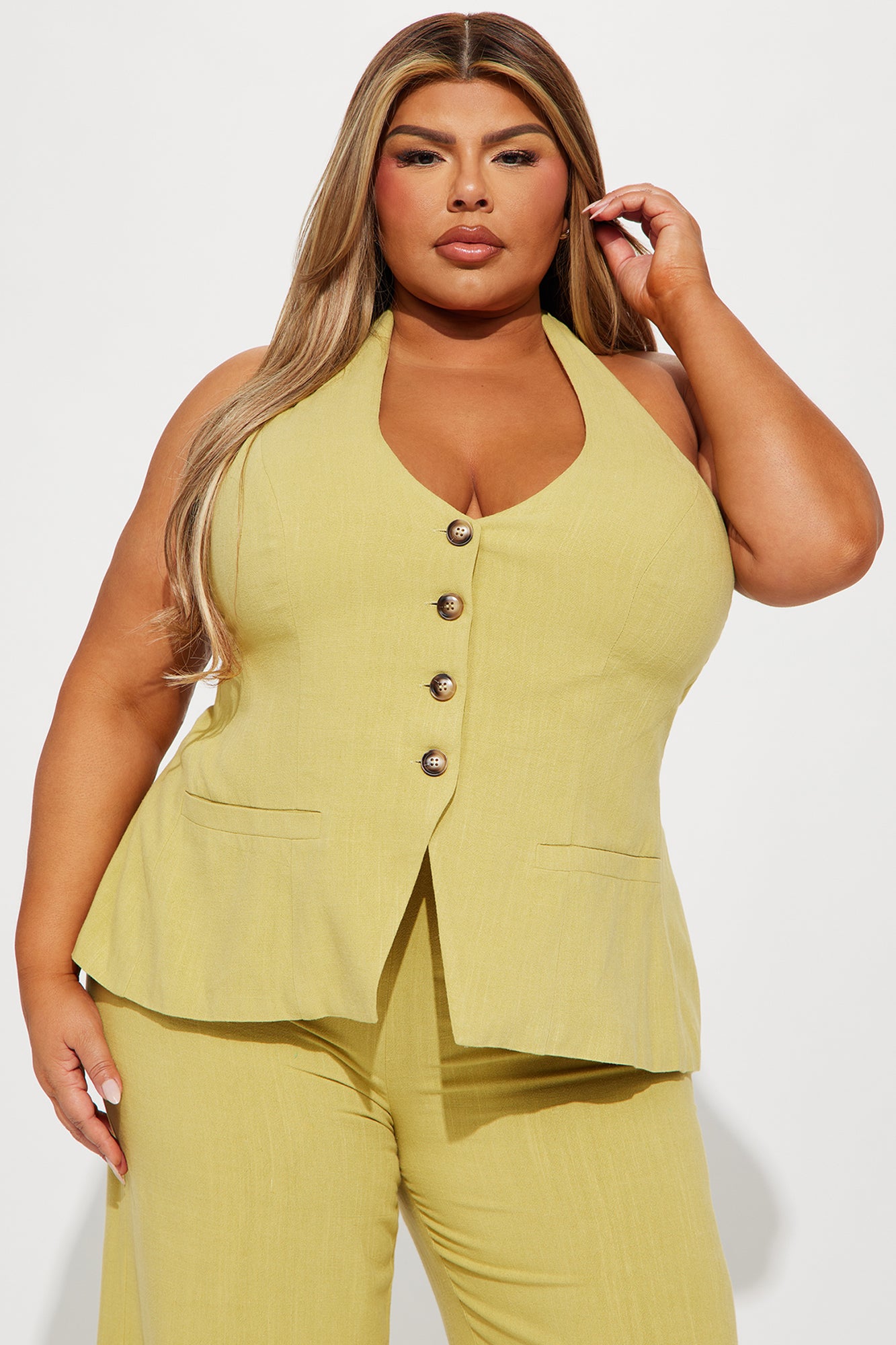 Cece Linen Pant Set - Chartreuse - Image 5