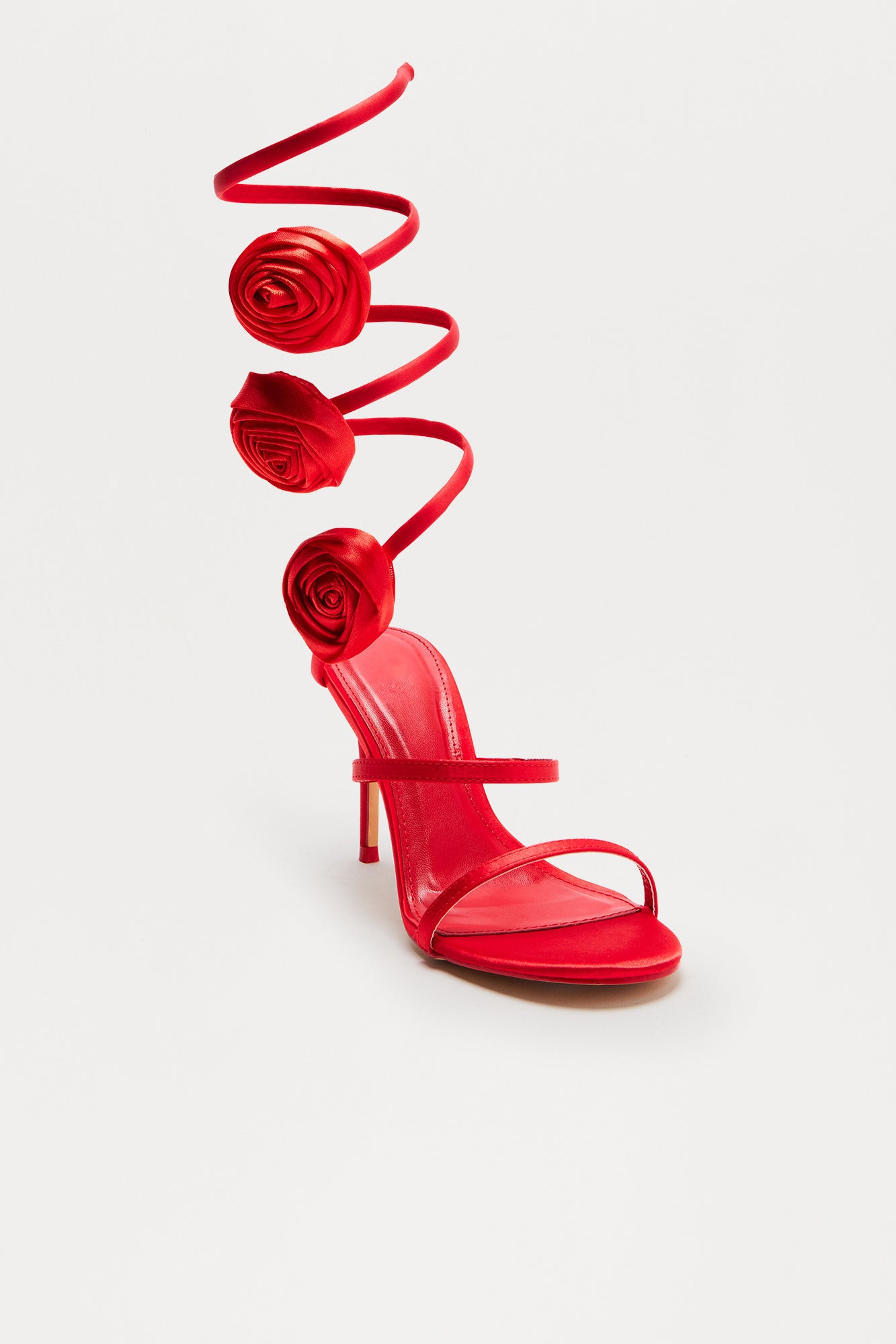 Palesa Rose Satin Wrap Up Heels - Red - Image 3