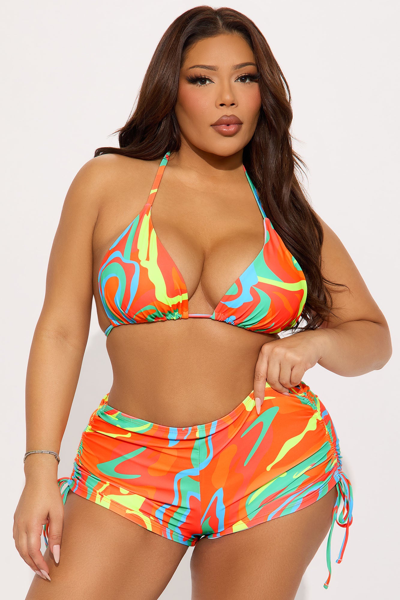 Kairi Ruched Boyshort & Kimono 3 Piece Bikini Set - Orange/combo - Image 6