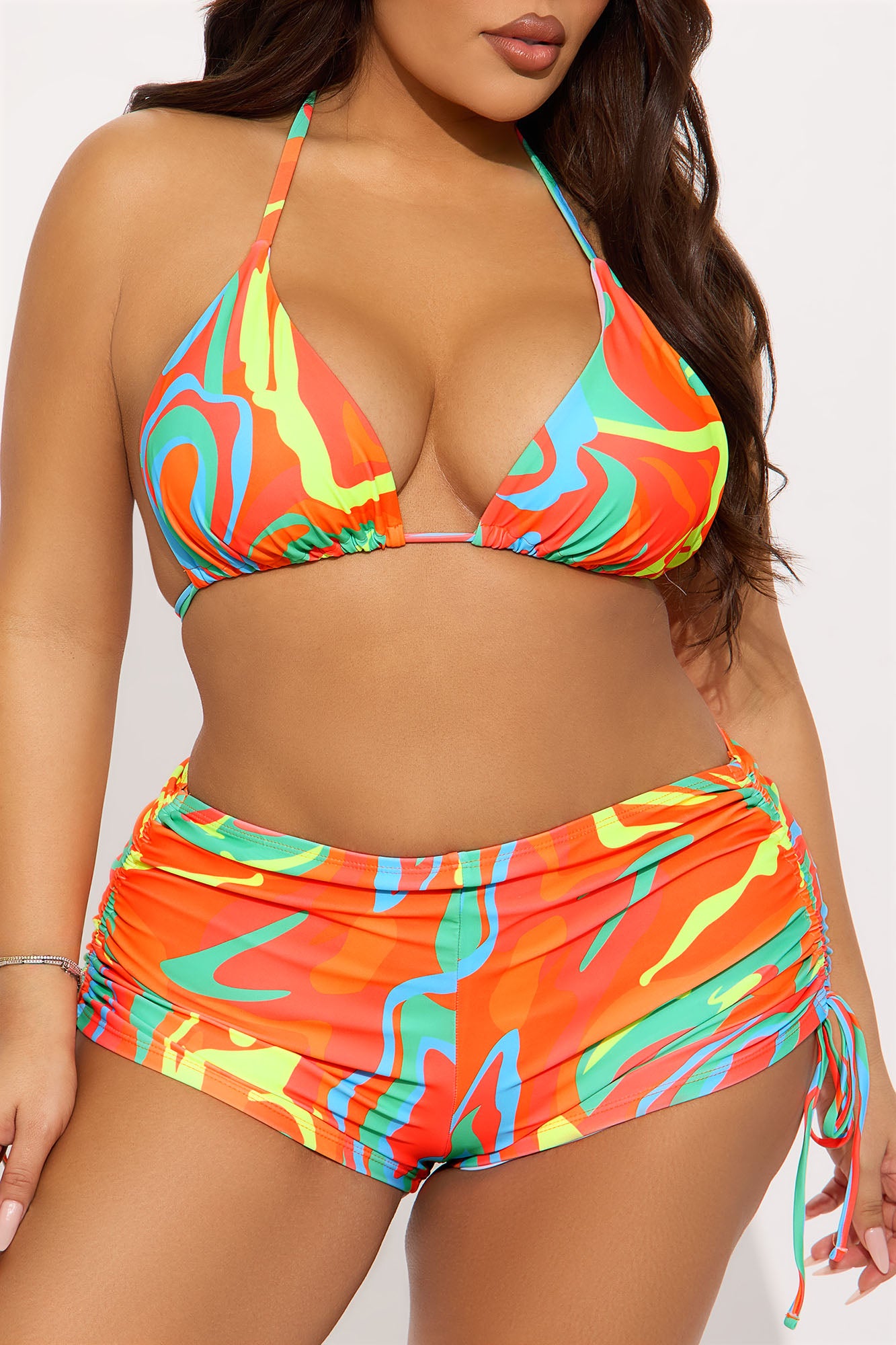 Kairi Ruched Boyshort & Kimono 3 Piece Bikini Set - Orange/combo - Image 7
