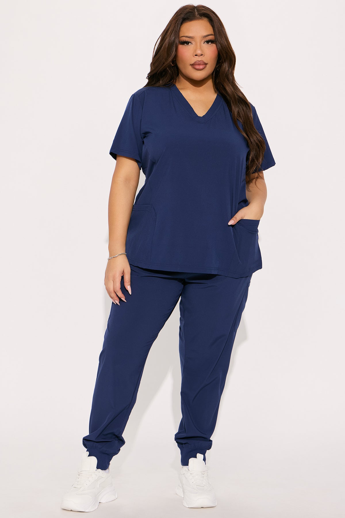 Clocked In Toggle Waist Stretch Uniform Scrub Set - Navy - Image 5
