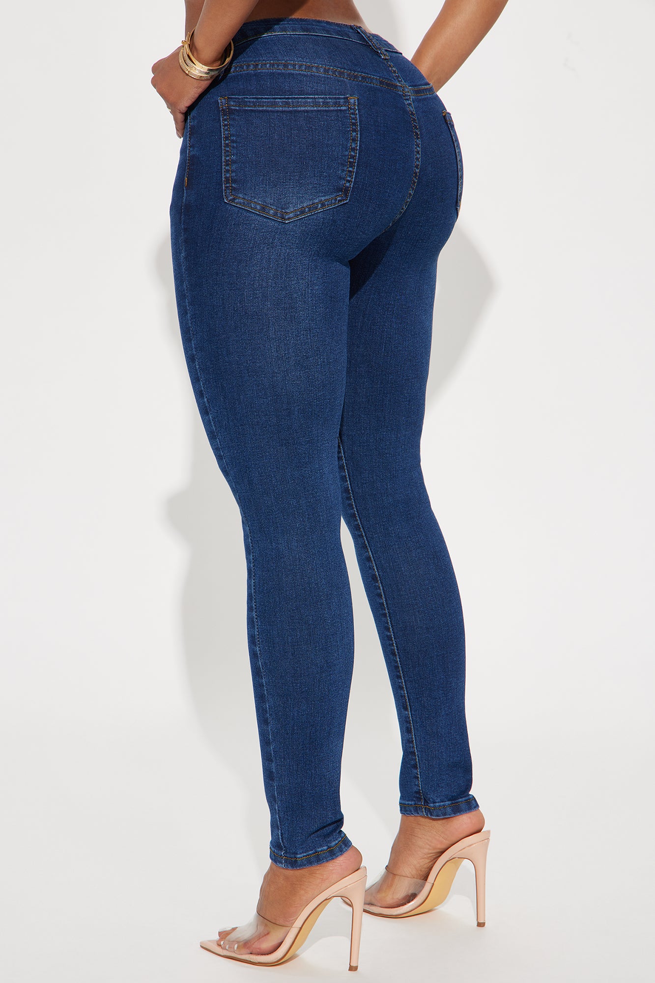 Bailey Button Front High Rise Stretch Skinny Jeans - Dark Wash - Image 3
