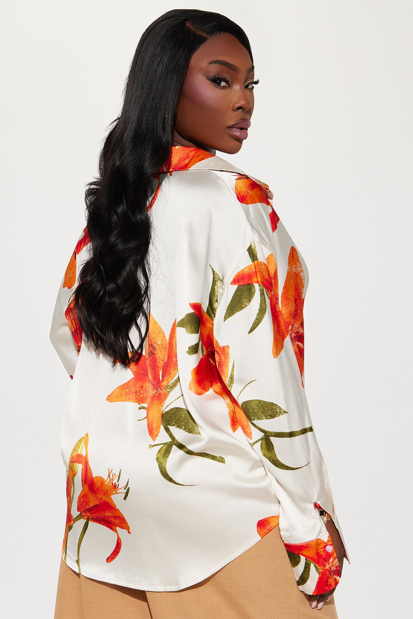 Floral Perfection Satin Shirt - Orange/combo - Image 6