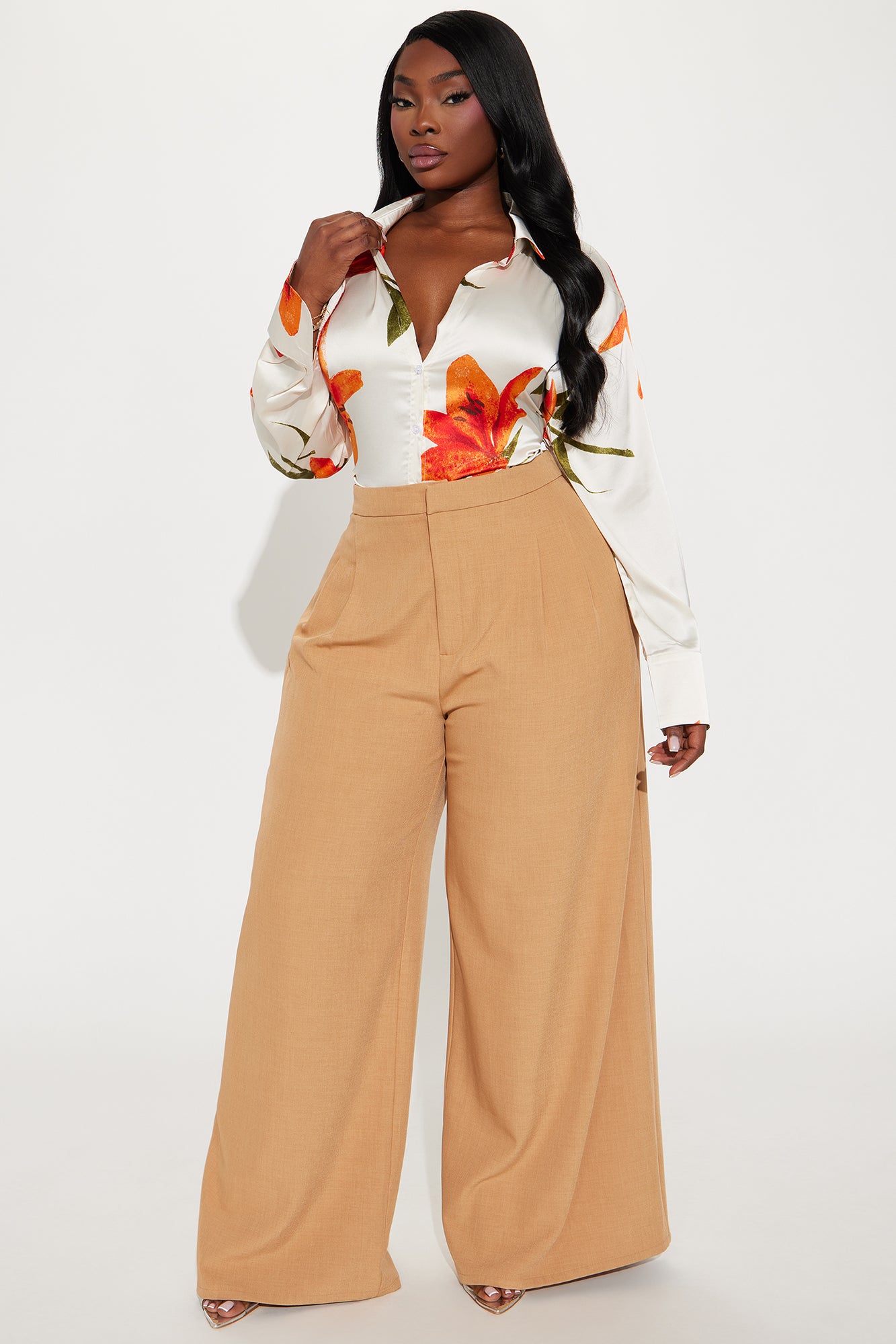 Floral Perfection Satin Shirt - Orange/combo - Image 5