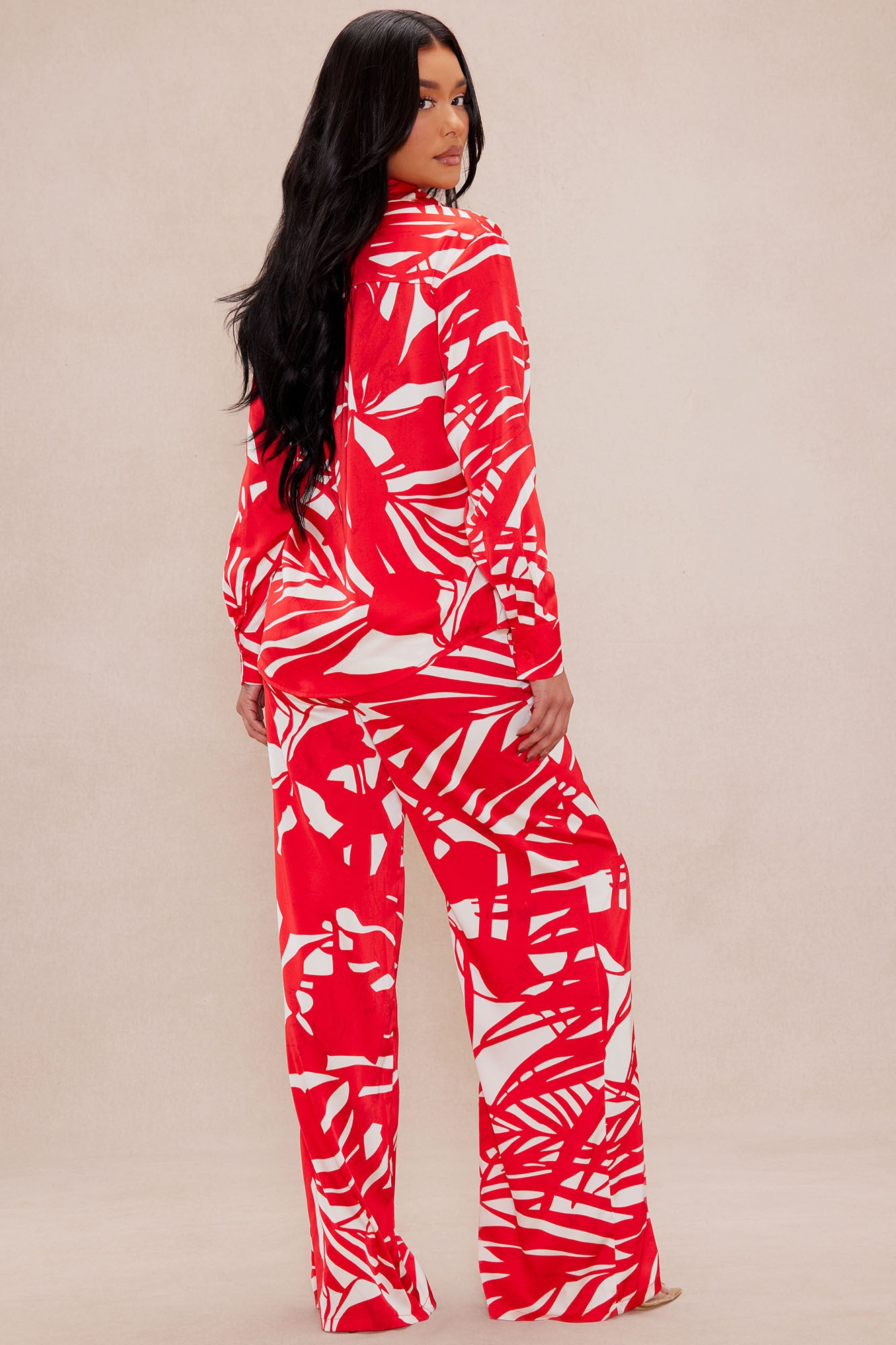 Sasha Satin Pant Set - Red/combo - Image 4