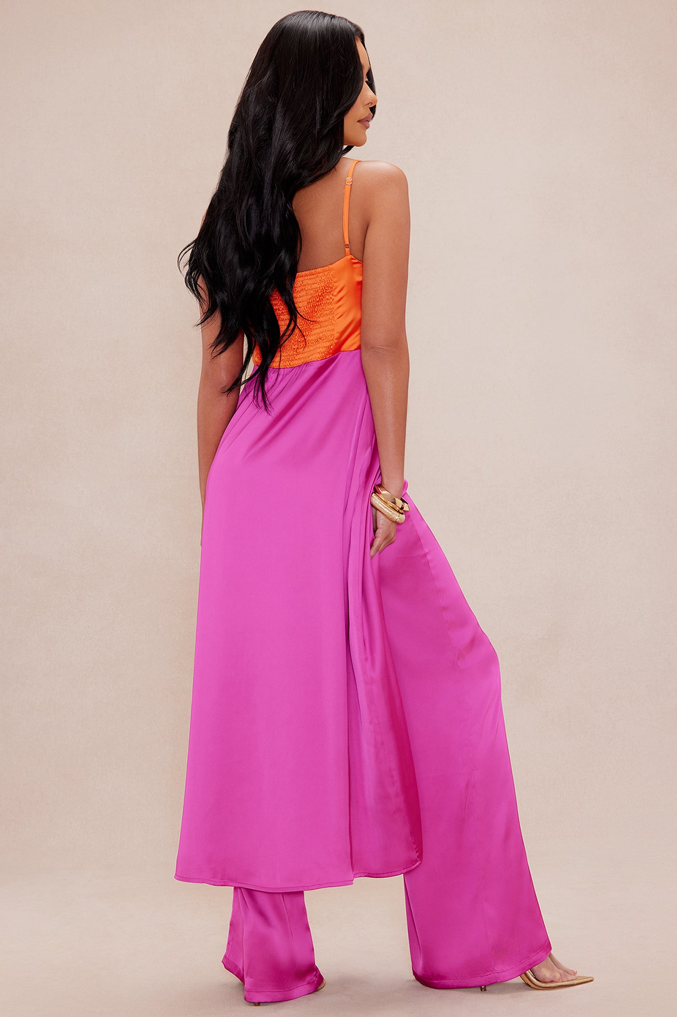 Gigi Flyaway Satin Pant Set - Pink/combo - Image 4