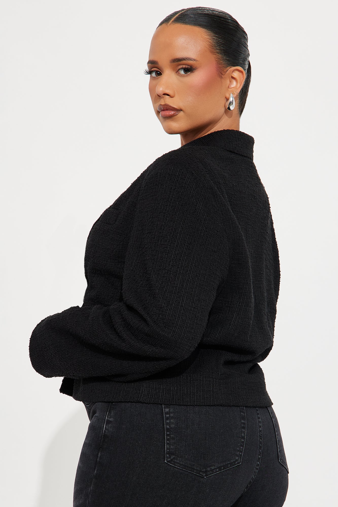 Dana Cropped Solid Tweed Blazer - Black - Image 6