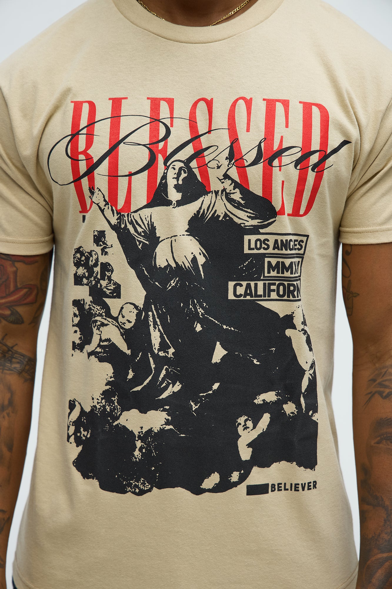 Blessed Short Sleeve Crew Neck T shirt - Taupe - Image 3