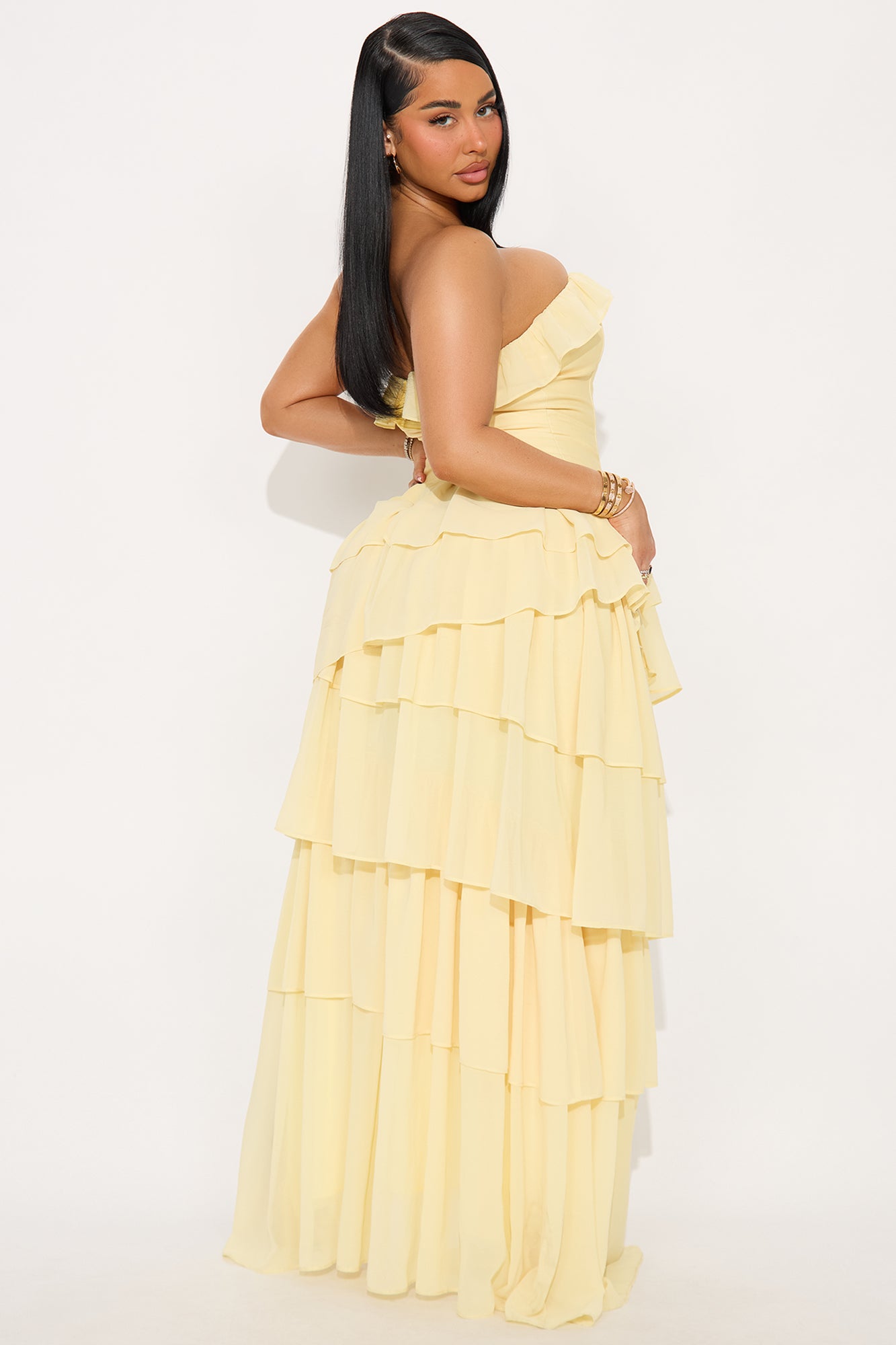 Giselle Corset Waist Chiffon Maxi Dress - Yellow - Image 3