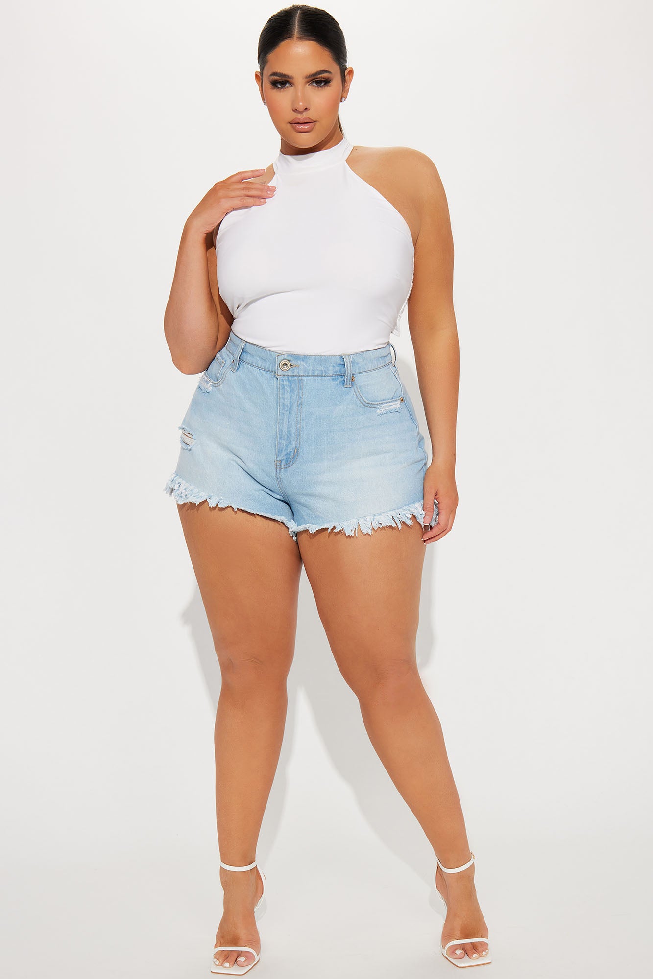 Certified Lover Girl Fray Hem Denim Shorts - Light Blue Wash - Image 4