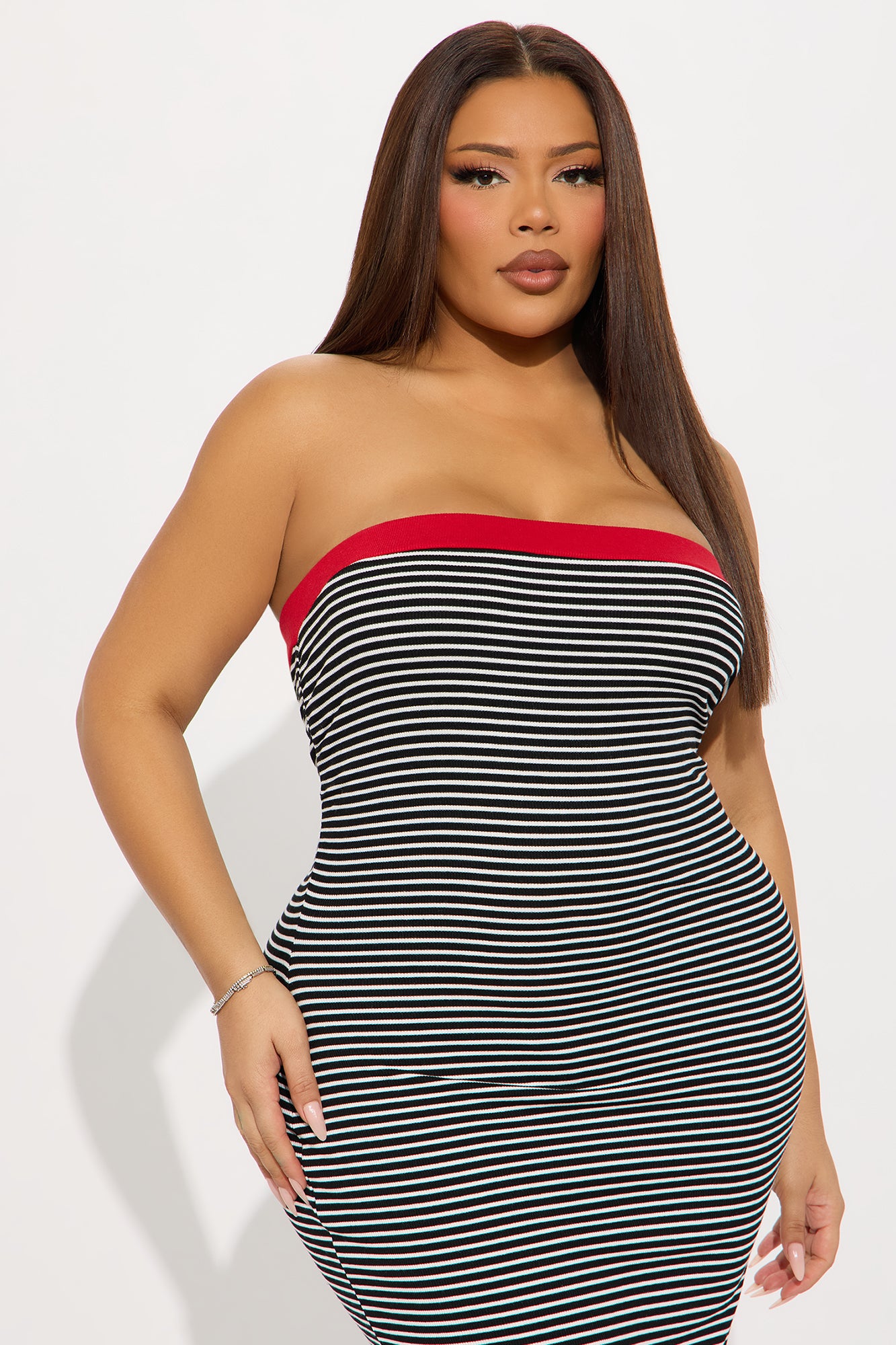 Alexa Striped Maxi Tube Dress - Black/White - Image 5
