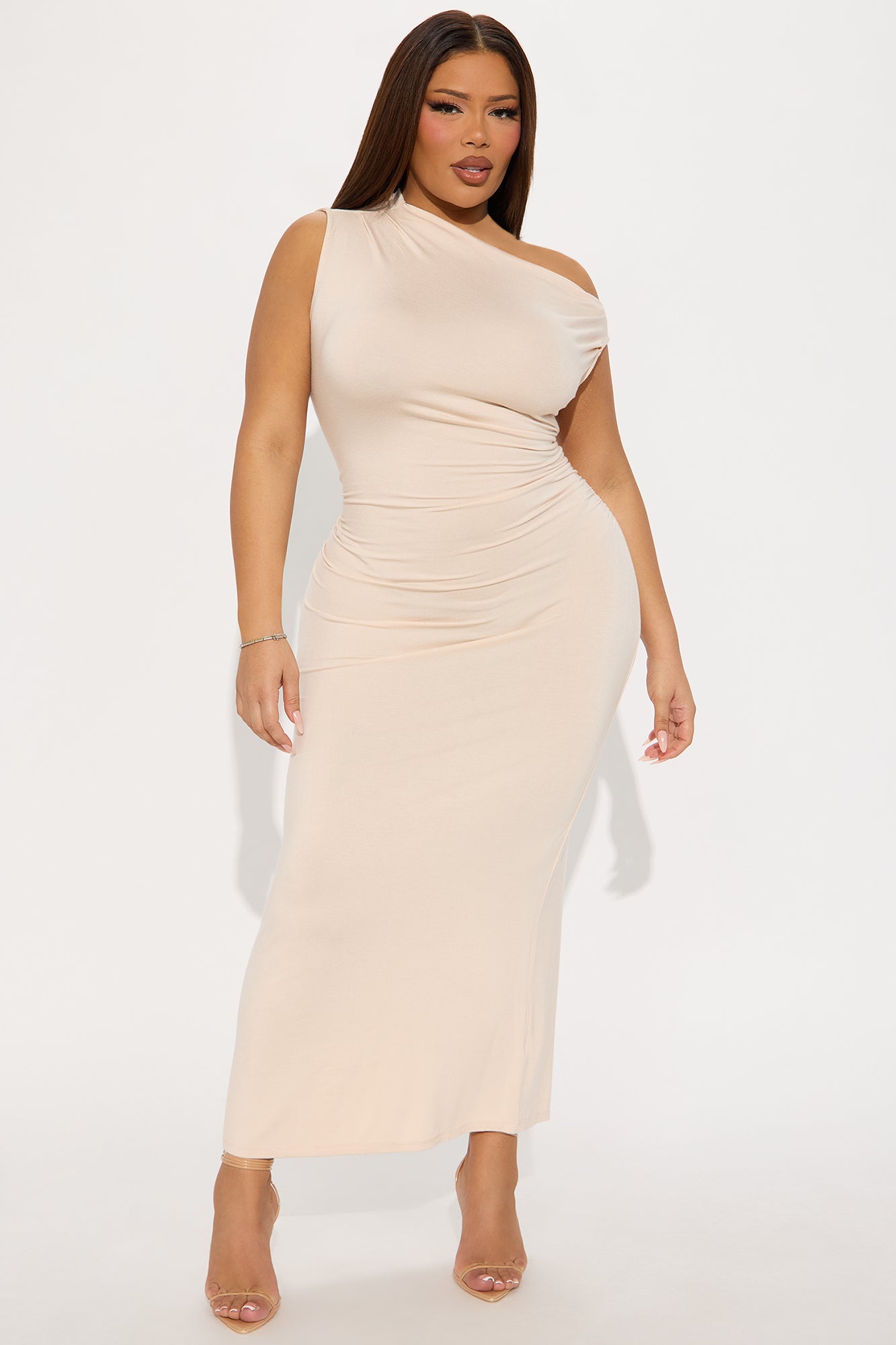 Brooke Ruched Midi Dress - Cream - Image 4