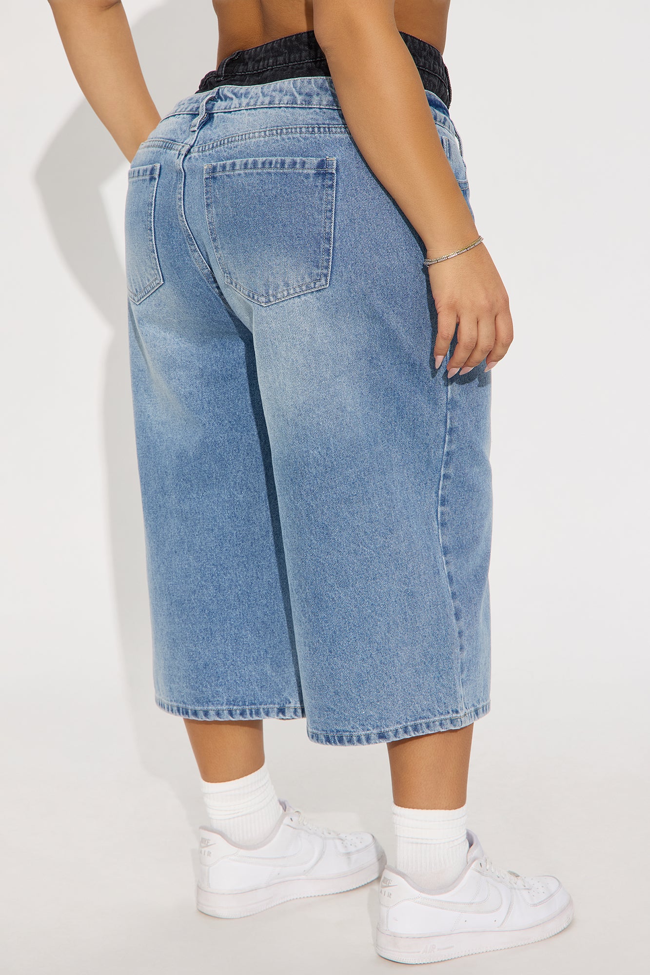 Teigen Non Stretch Double Waistband Denim Jorts - Medium Wash - Image 6