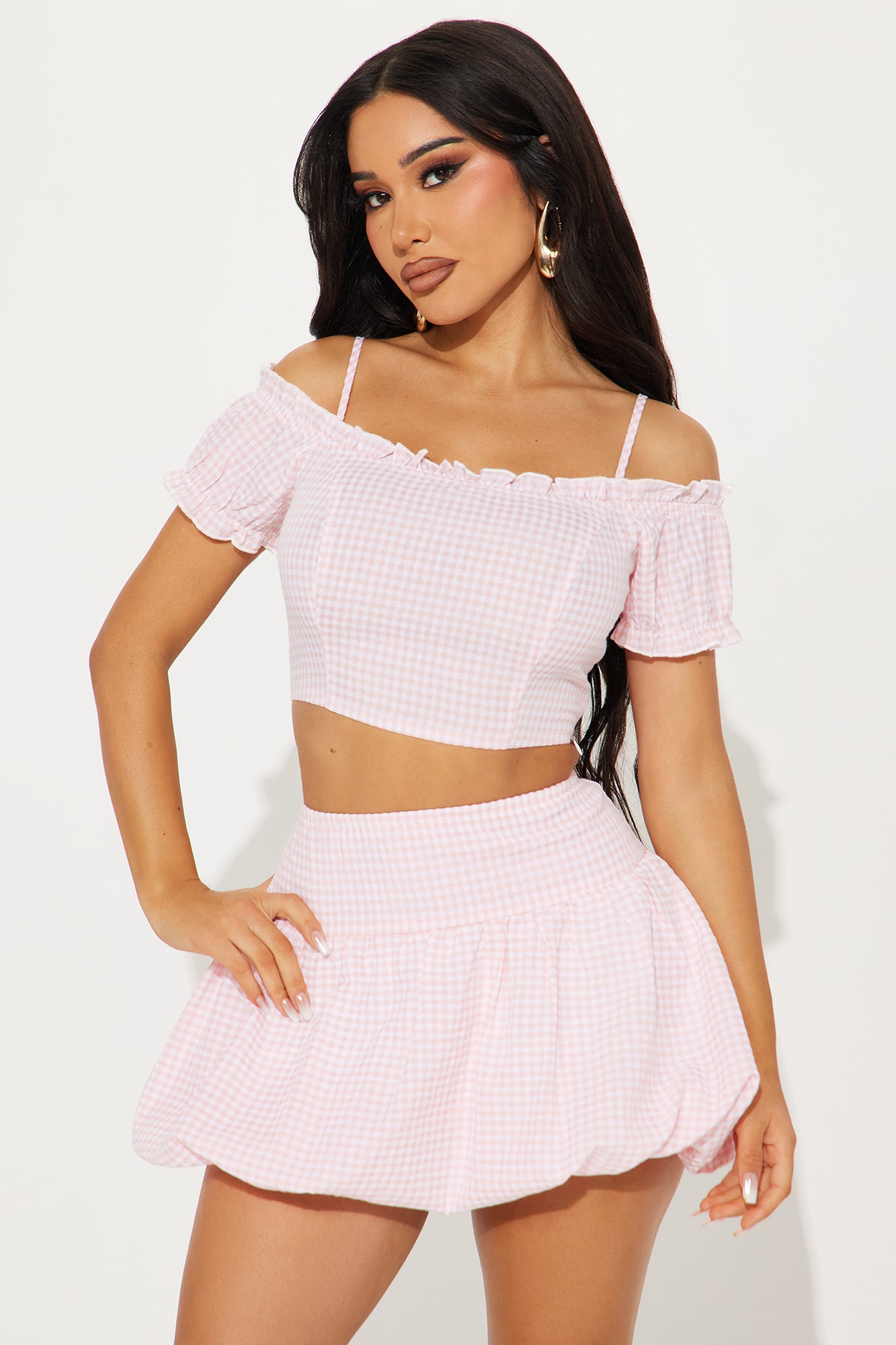 Sweet Gingham Bubble Hem Skirt Set - Pink/combo - Image 3