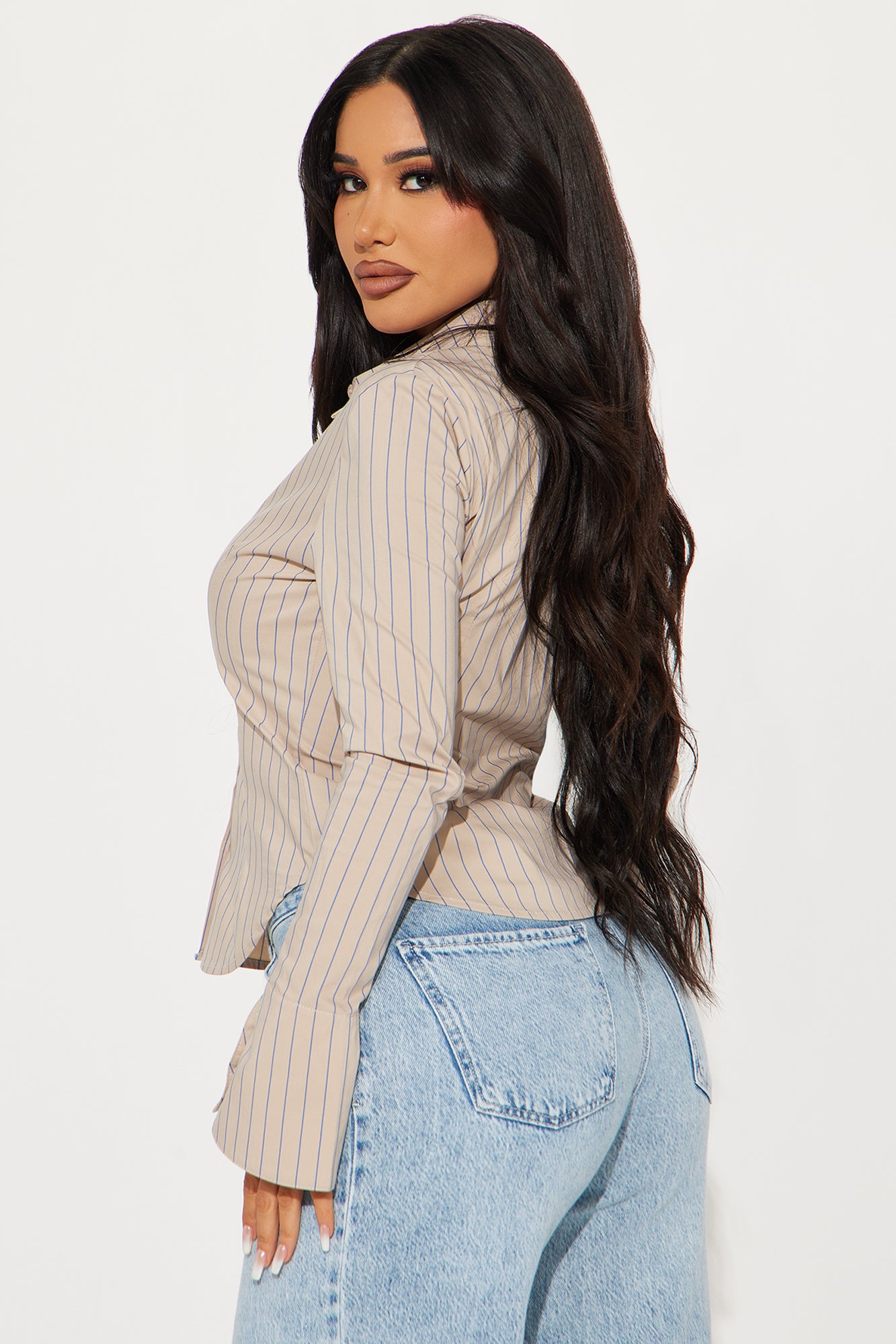 No Time To Chat Striped Poplin Shirt - Taupe/combo - Image 3