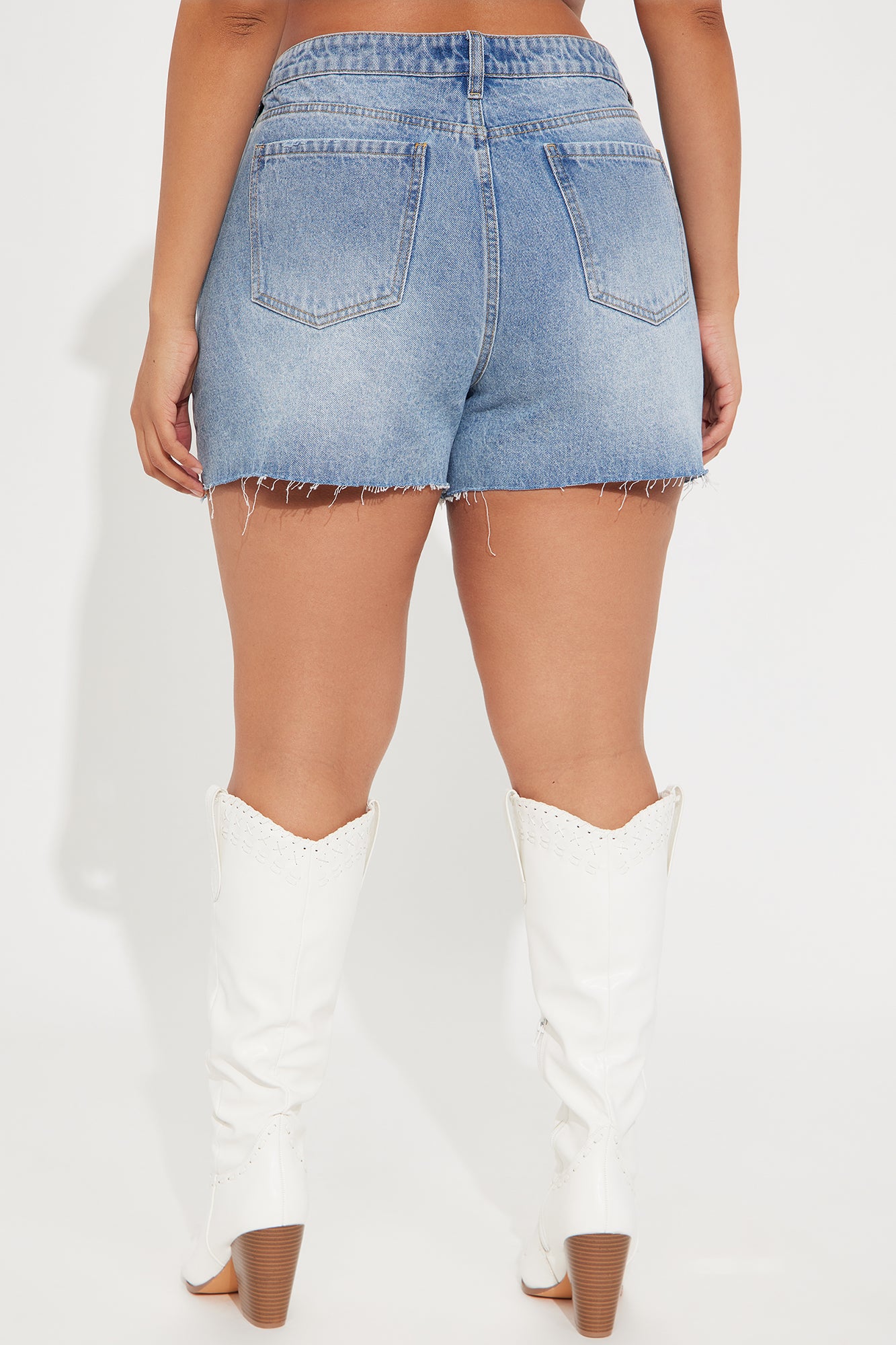 Out Of Line Ripped Crossover Denim Shorts - Medium Wash - Image 6