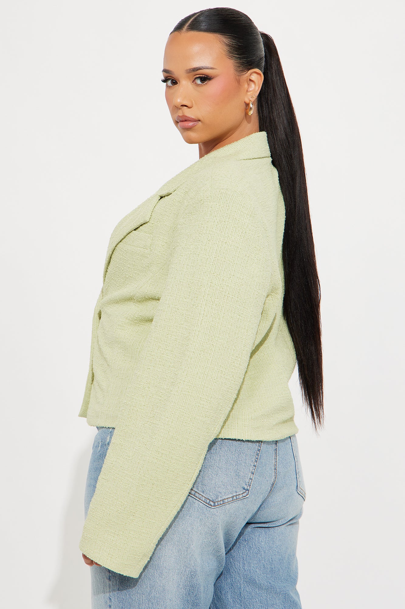 Dana Cropped Solid Tweed Blazer - Sage - Image 8