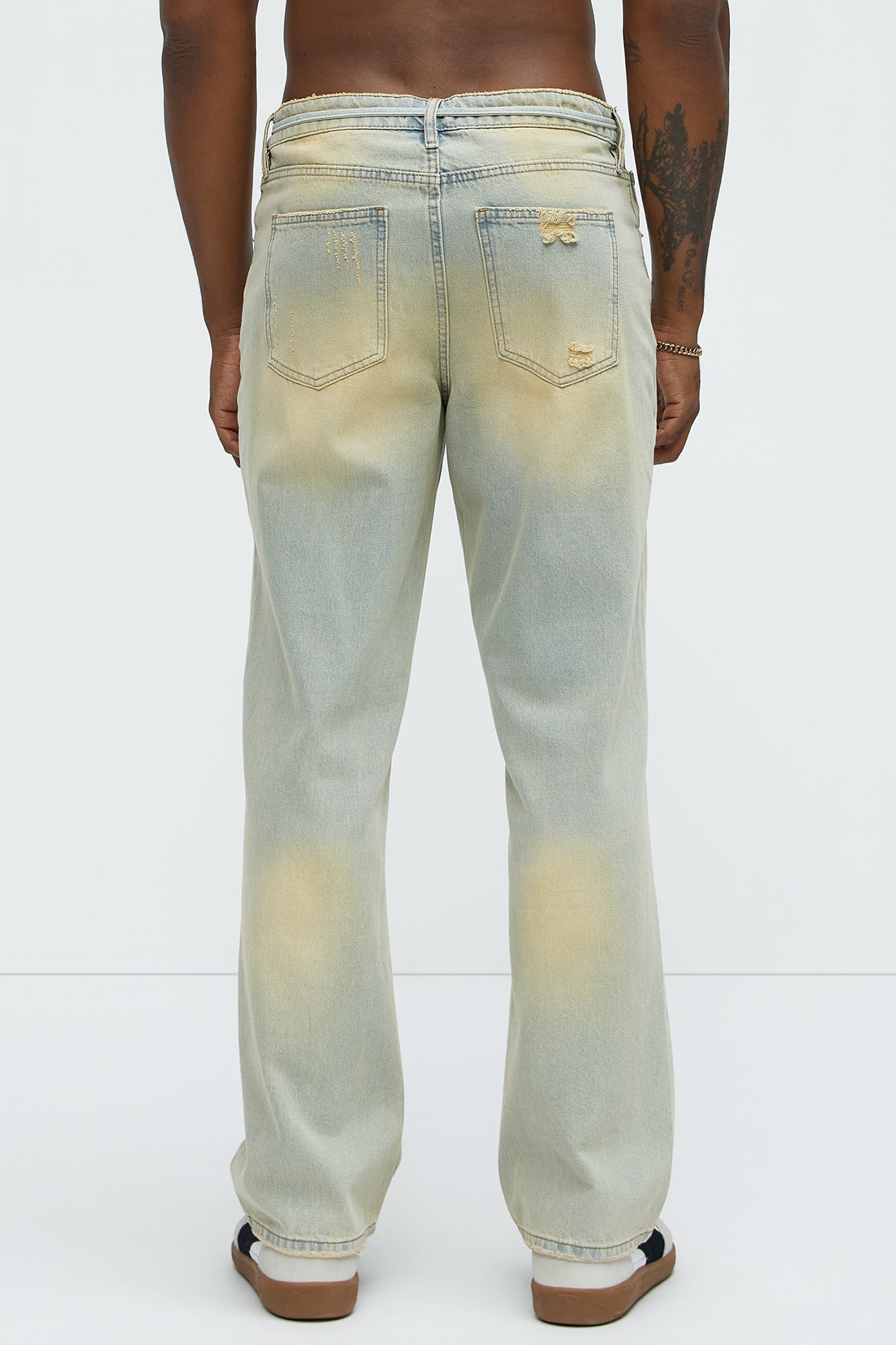 Drawstring Belt Straight Jeans - Vintage Blue Wash - Image 5