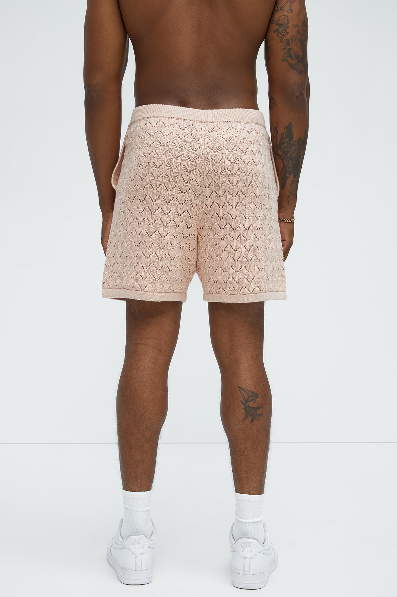 Waterfall Texture Open Knit Shorts - Mauve - Image 4